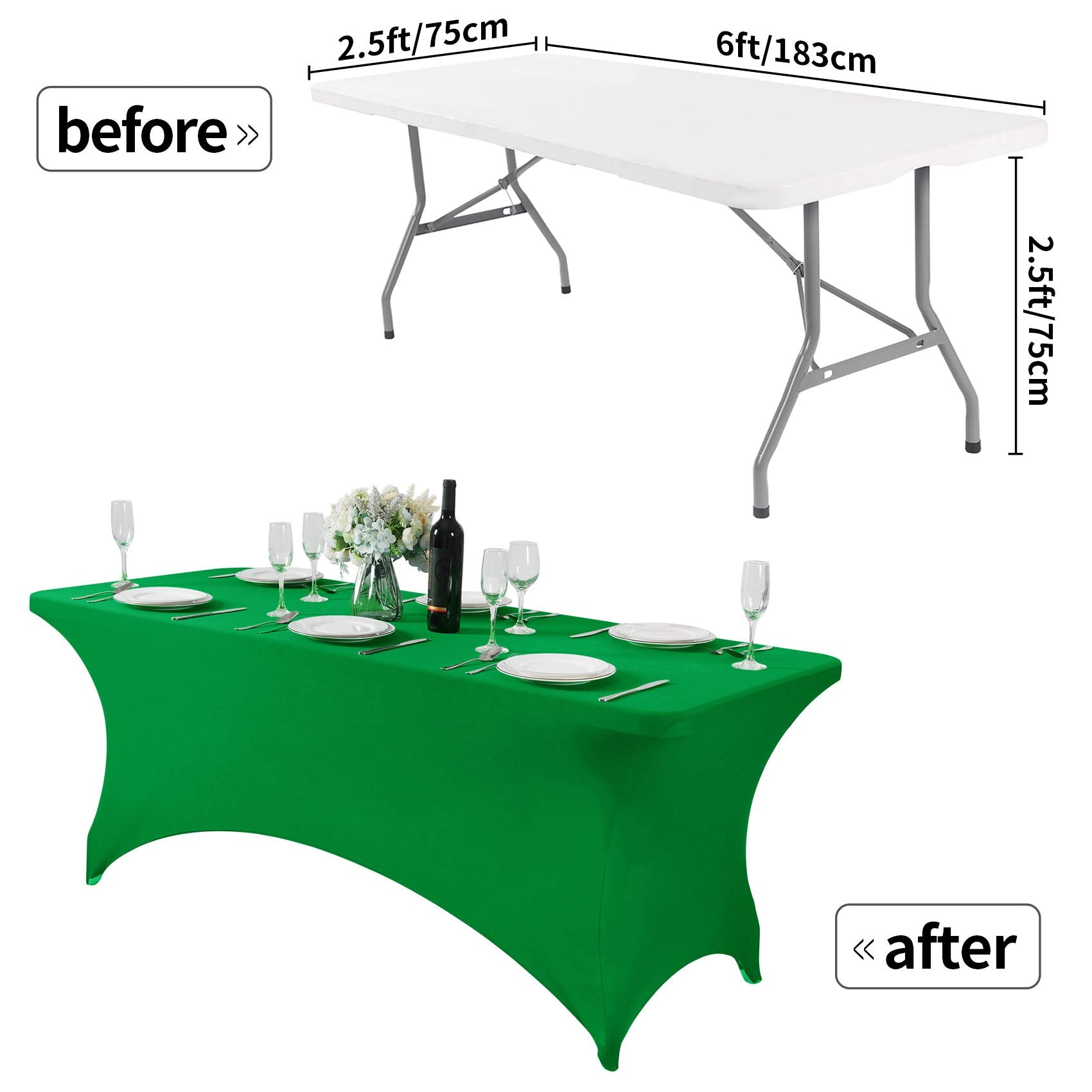 Hezuzo Spandex Table Cover For 6Ft Table Universal Fitted Stretch Tablecloth For Party, Banquet, Wedding And Events-Emerald