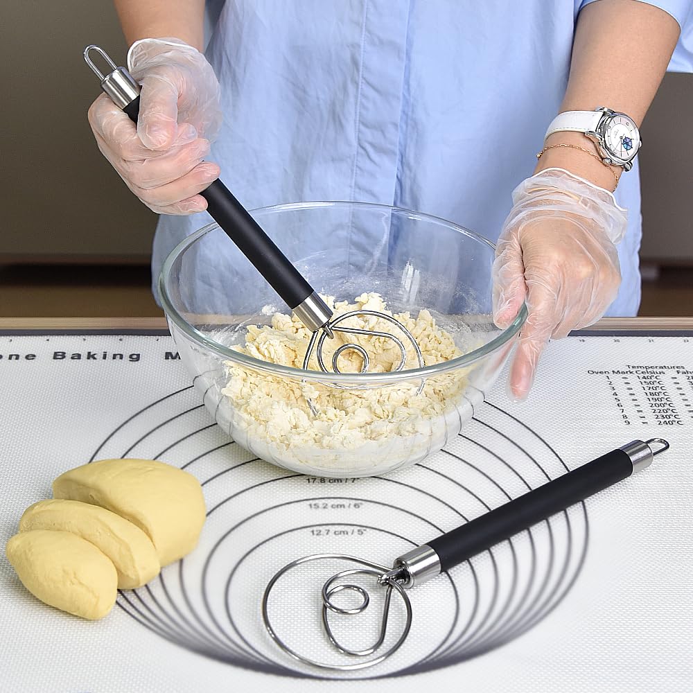 Guowall Stainless Steel Dough Whisk For Dutch Bread With Rubber Anti-Slip Handle Dough Blender Mixer Baking Tools For Cake Bread