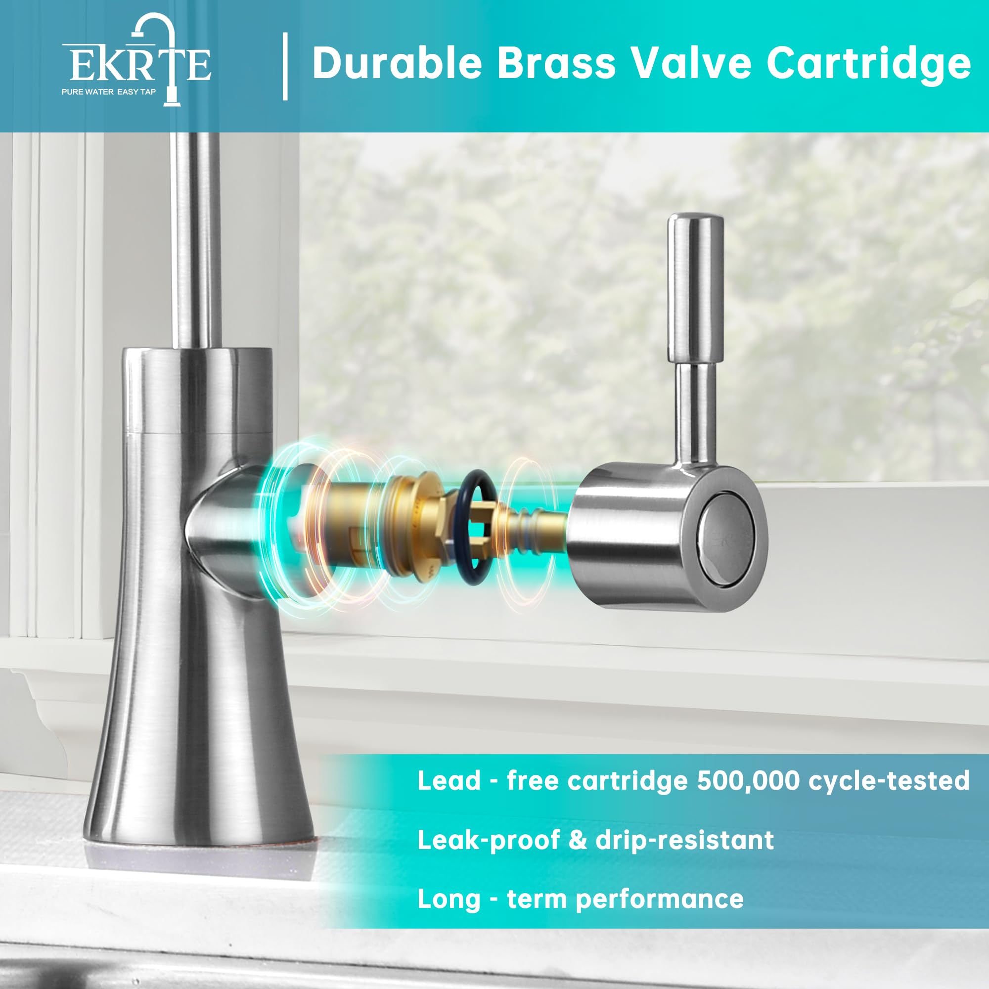 EKRTE Modern Best Brass Drinking Water Purifier Faucet  Commercial Water Filtration Faucet Brushed Nickel Kitchen Bar Sink Drinking Water Purifier Faucet