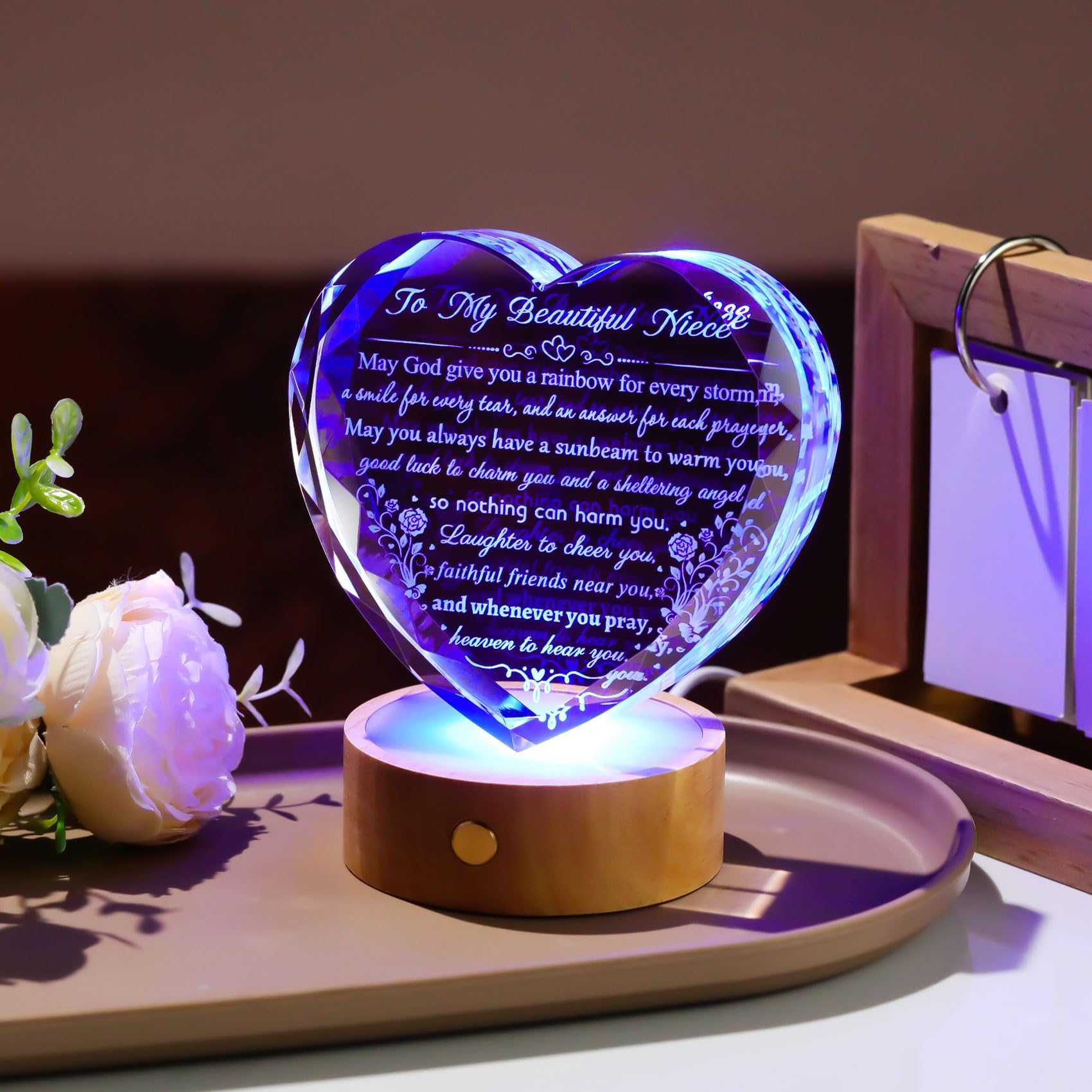 YWHL Crystal Niece Gifts from Auntie, Birthday Gifts for Niece from Aunt Uncle, To My Niece Crystal Plaque with Colorful Led Bas