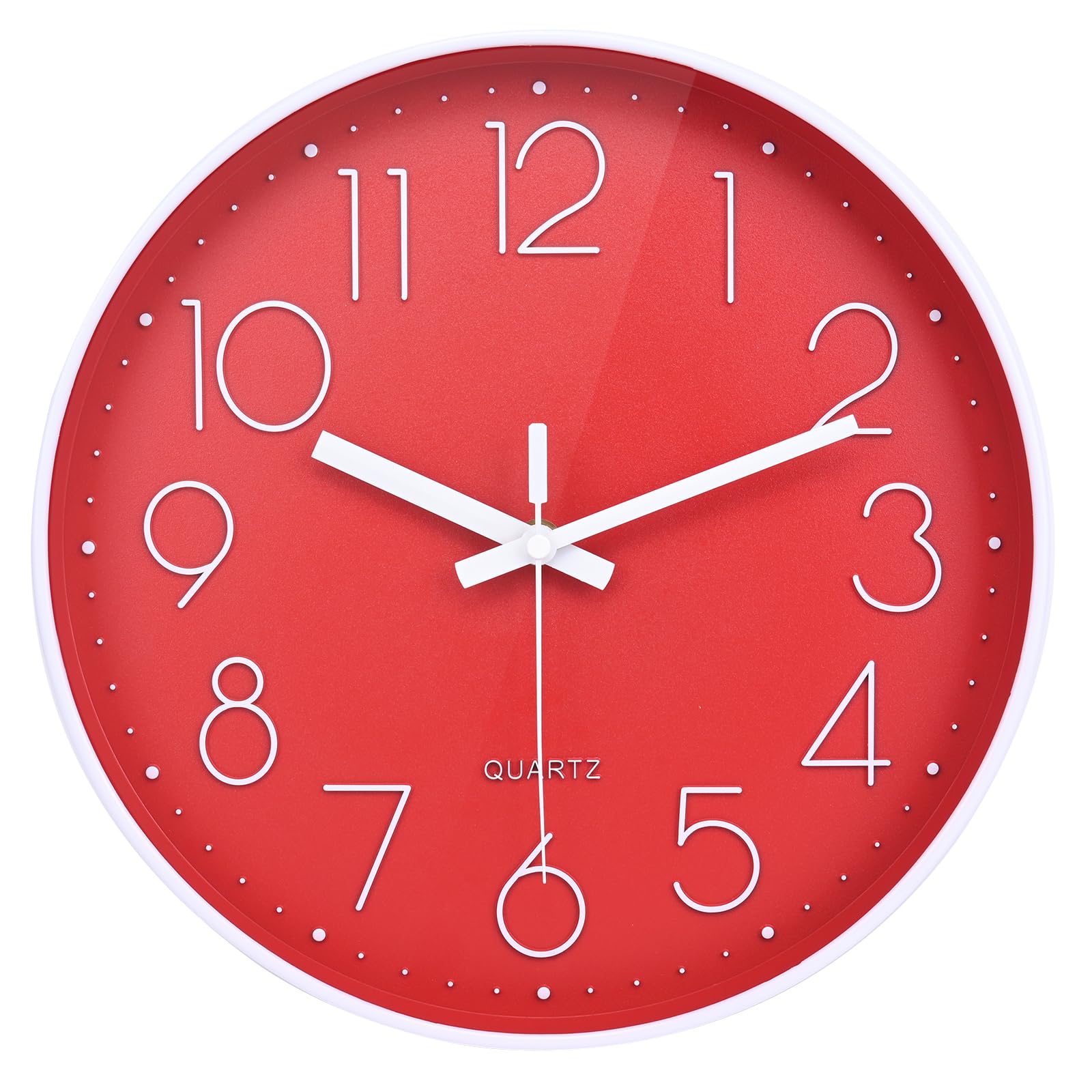Red Wall Clock 12 Inch Silent Non-Ticking Modern Quartz Wall Clocks Battery Operated For Bedroom Office Home Decor