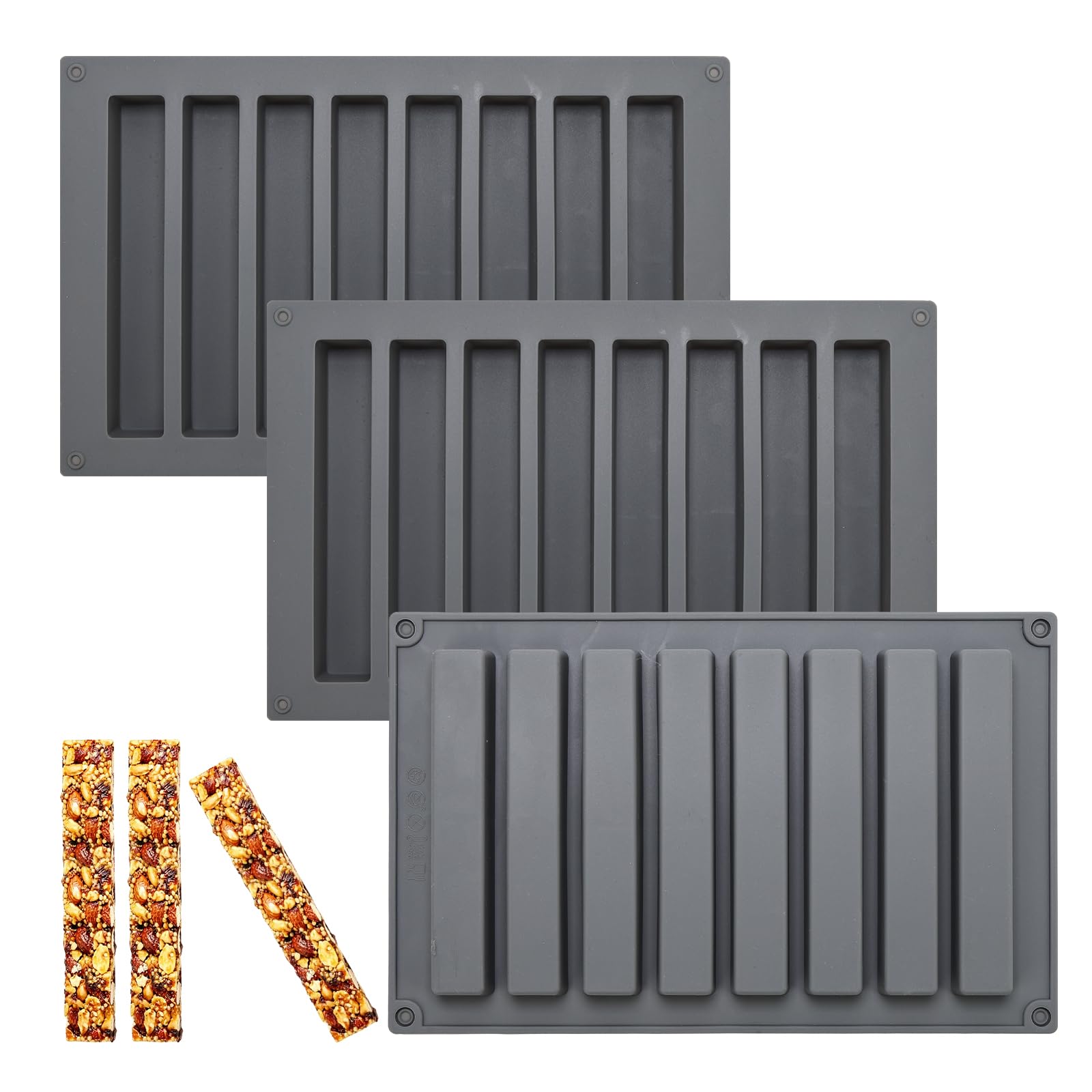 Rice Crispy Bar Molds, 3 Pack Gray 8Cavity Rectangle Treat Trays