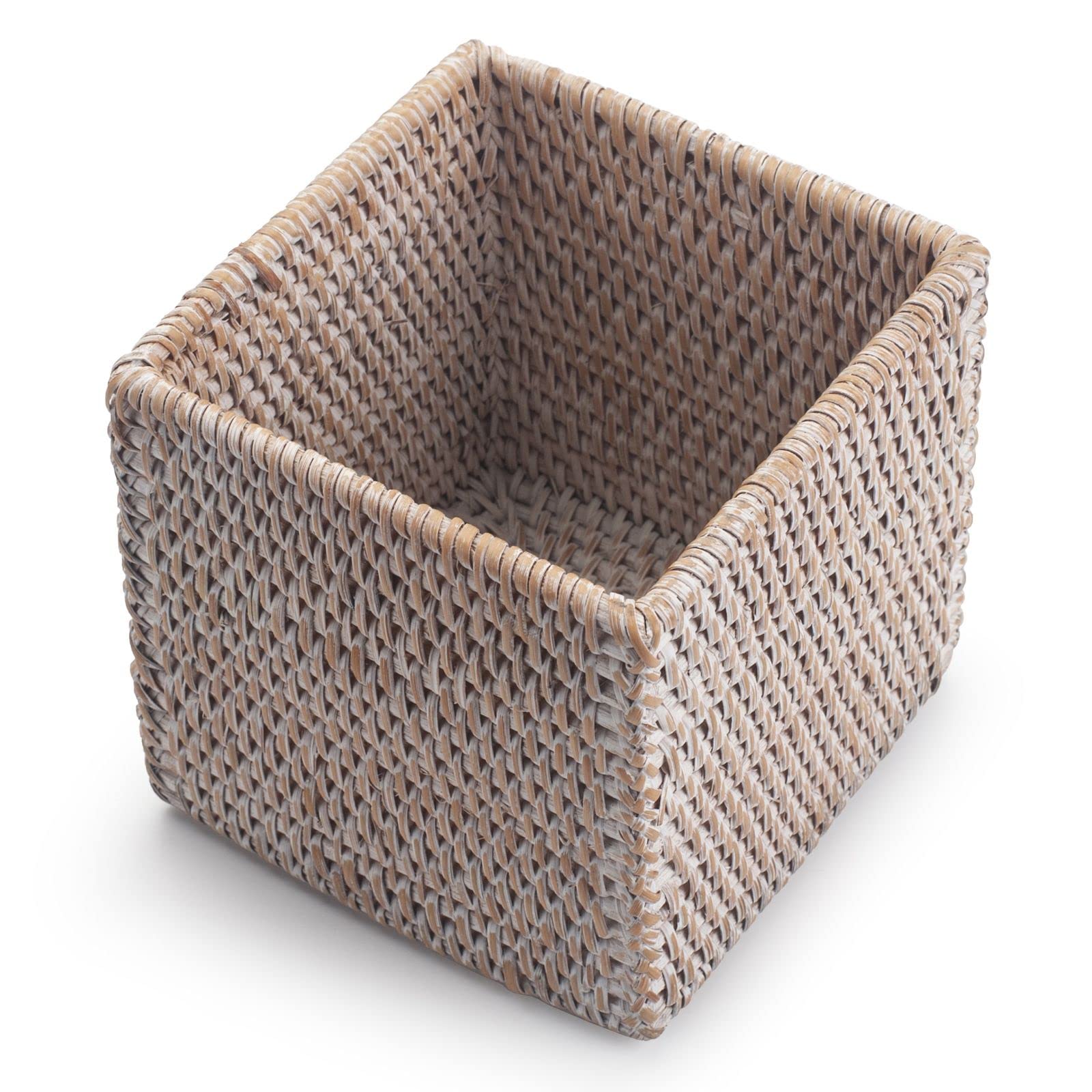 Rattan Tissue Box Cover Square  Hand Woven Wicker Tissue Holder  5.5 x 5.5 X 5.7 inch  Whitewash