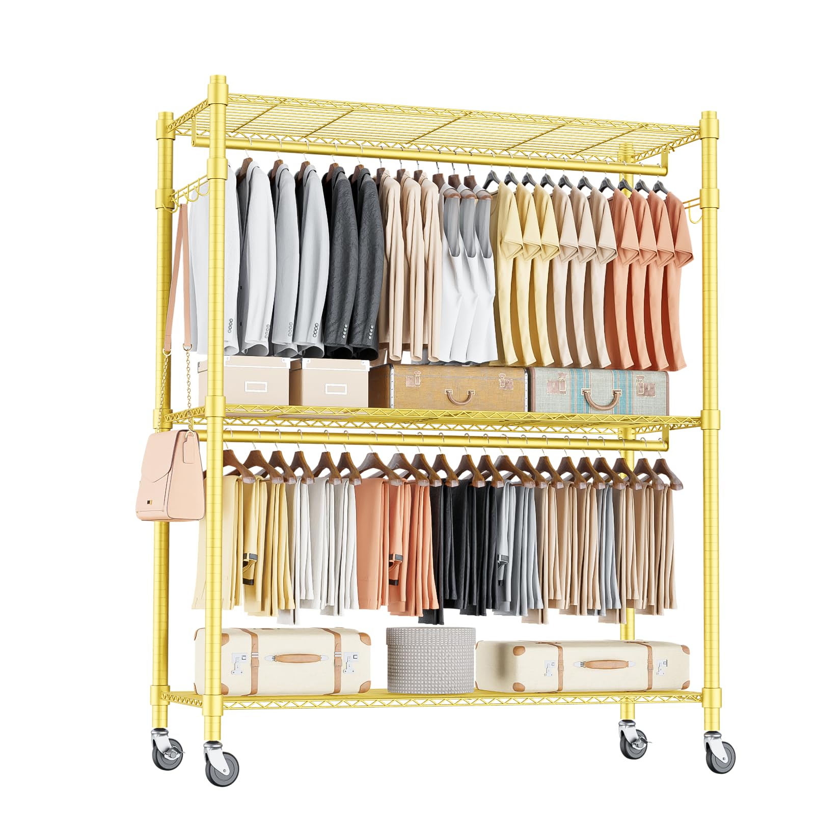 Homdox Rolling Garment Rack With Adjustable Wire Storage Racks, Heavy Duty Portable Closet For Hanging Clothes, Freestanding Clo