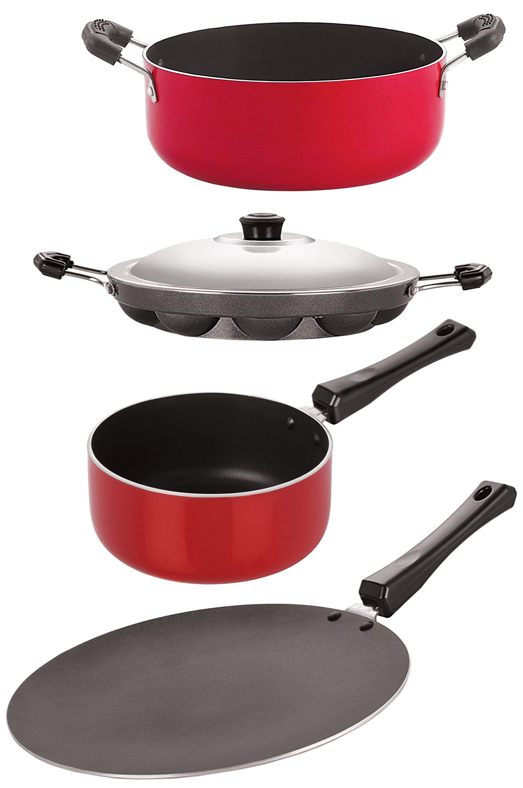 Nirlon Non Stick Aluminium Heat Resistance Cookware Set With Bakelite Handle (Gas Compatible)(Ct12_Sp(B)_Ap12_Cs24)