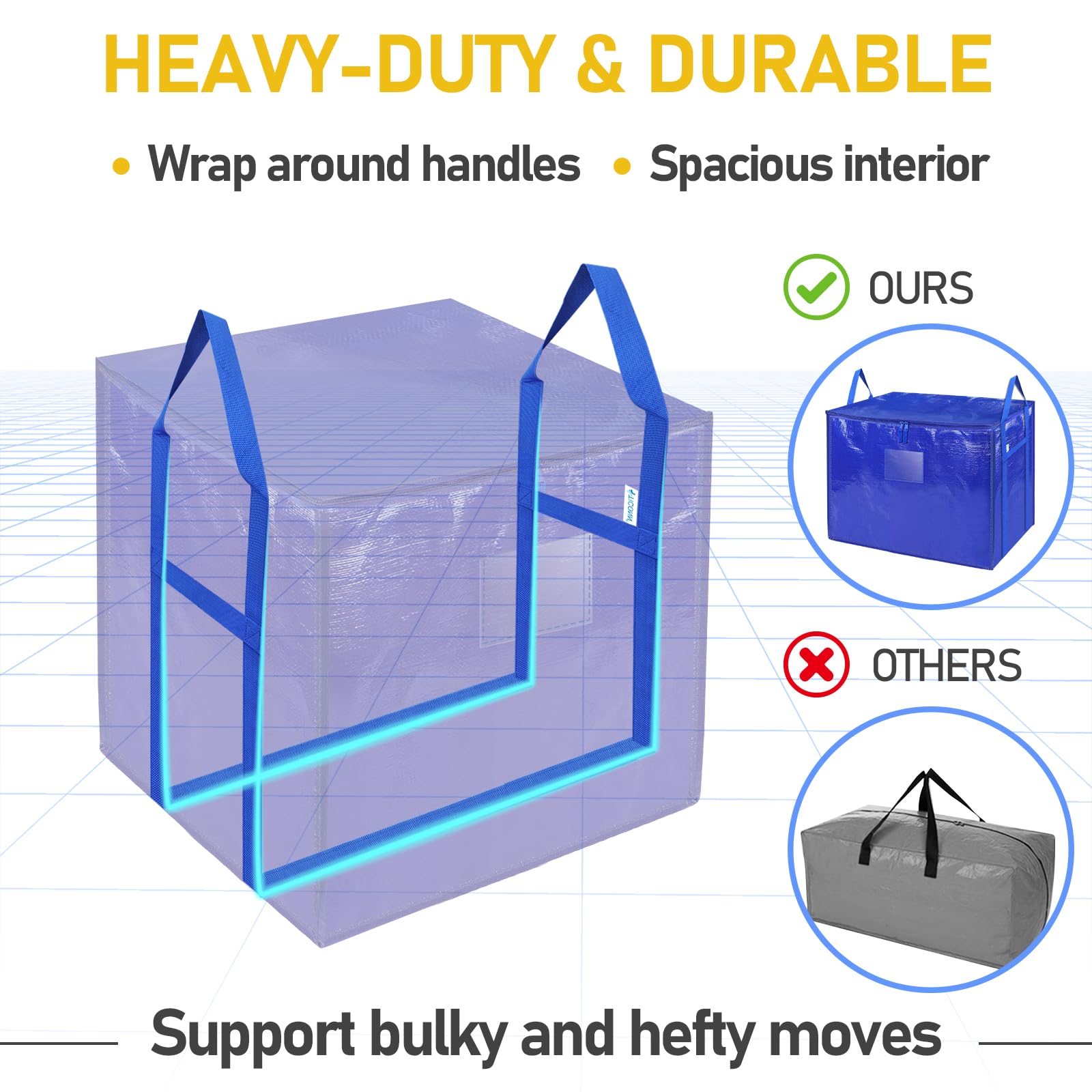 Ticonn 2 Pack Jumbo Moving Bags With Reinforced Handles, Square Heavy-Duty Storage Bags, Oversized Bags For Storage, Moving Supp