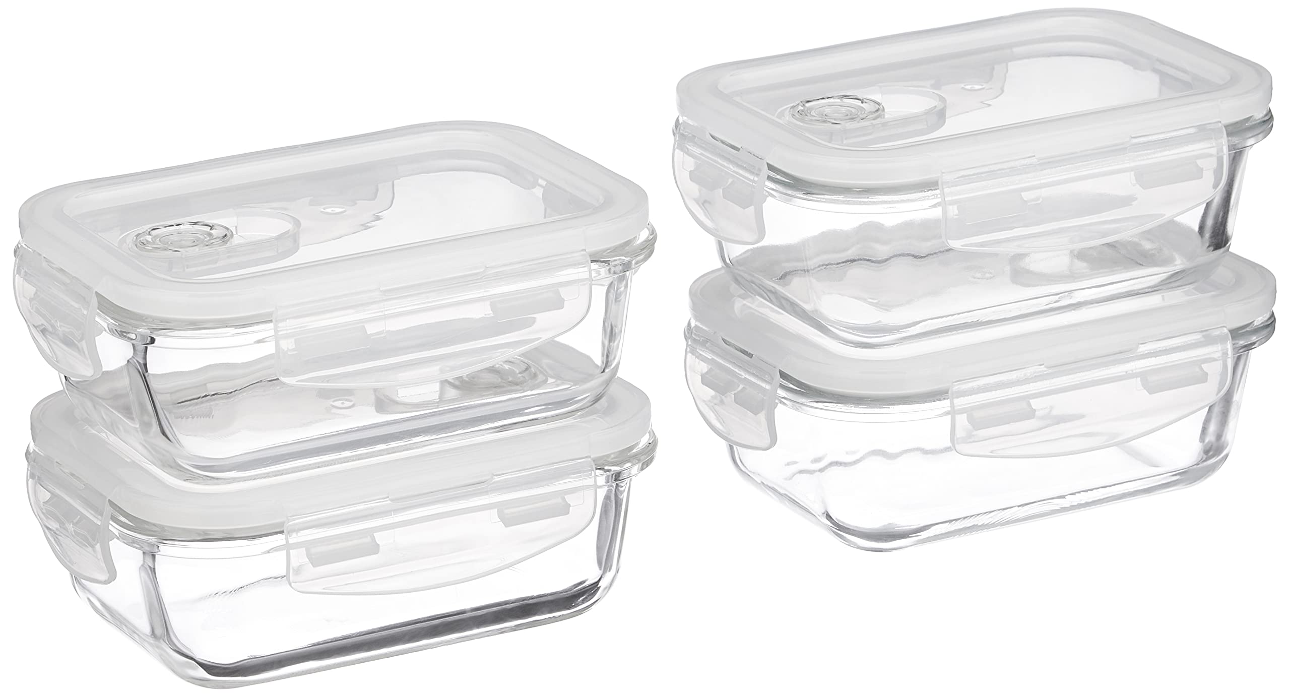 Amazon Brand - Solimo Borosilicate Glass Containers With Air-Vent Lids For Kitchen/Tiffin, 4, Rectangle (370 Ml Each),Transparen