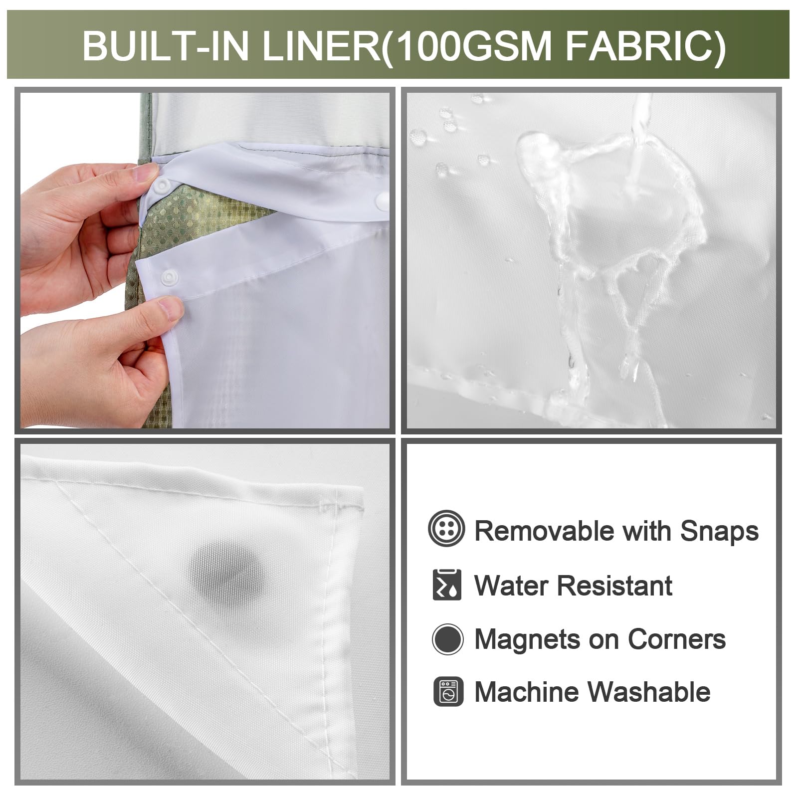 Yellyhommy No Hook Shower Curtain With Snap In Liner Set Sage Green Waffle Shower Curtain For Bathroom 75'' L X 72'' W