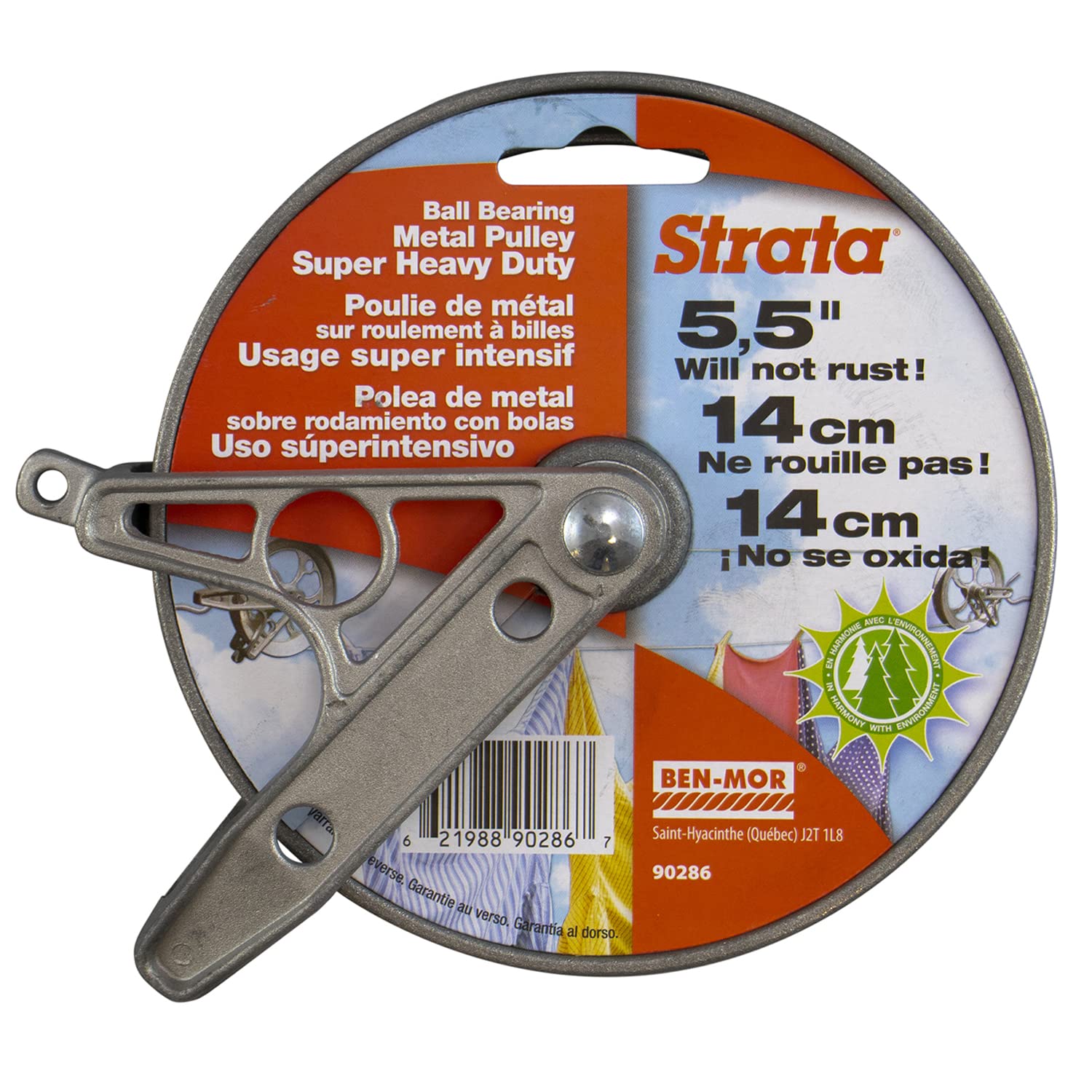 Strata Ball Bearing Style Clothesline Pulley - 5.5 Heavy Duty Metal, Rustproof Silver for Outdoor Laundry Drying, Clothes Line