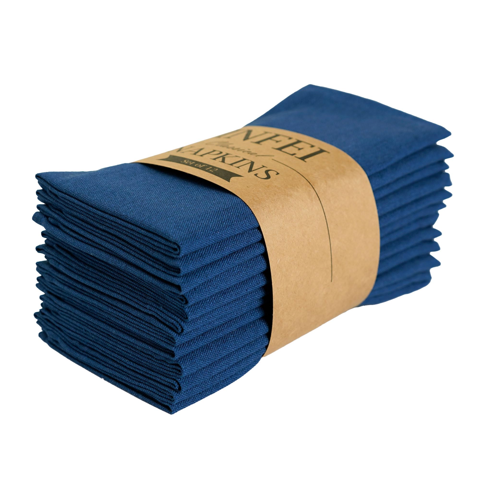 INFEI Solid Color Blended Thin Dinner Cloth Napkins - Set of 12 (40 x 40 cm) - for Events & Home Use (Navy Blue)