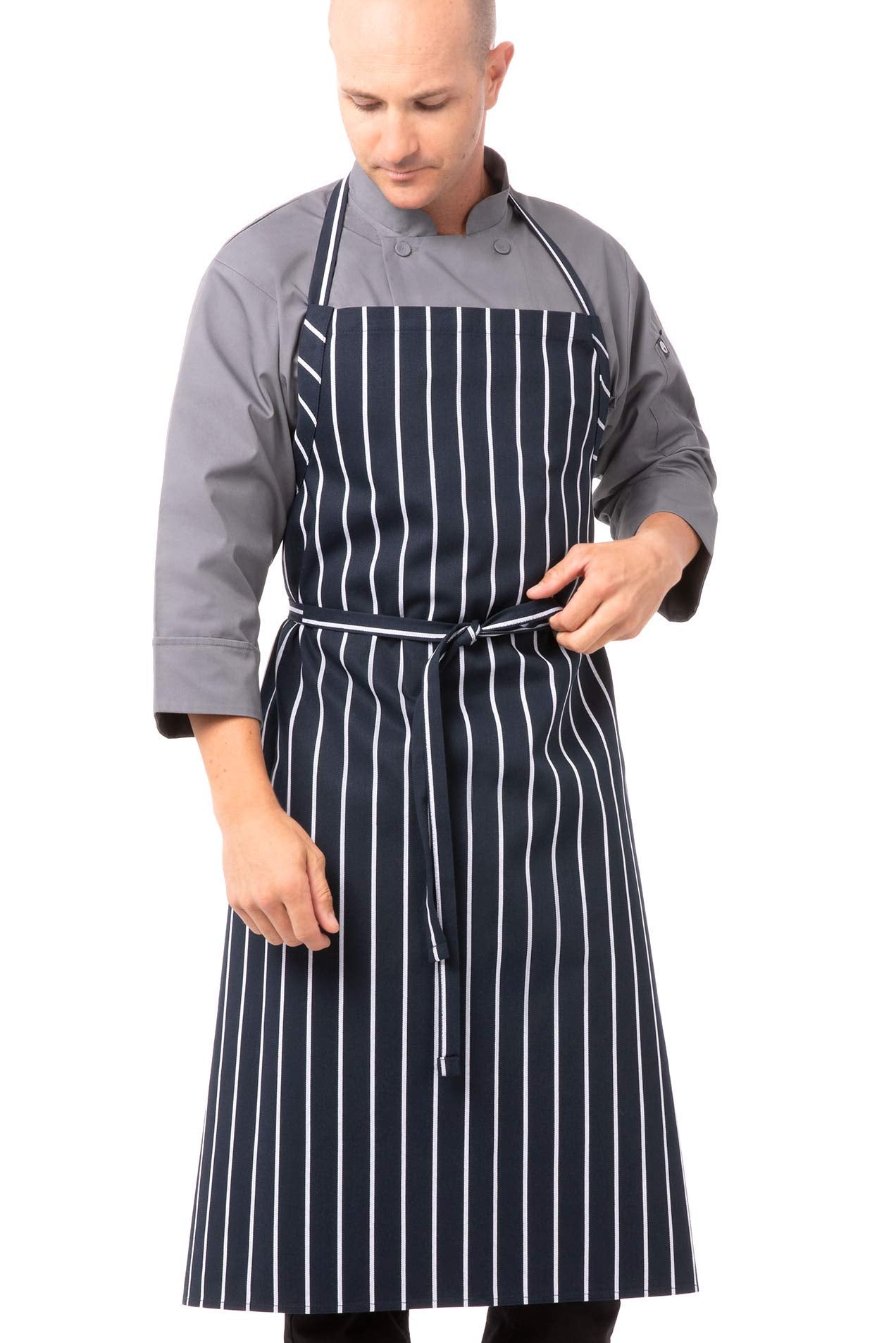 Chef Works A100Ncs English Chef Apron, Navy Chalk Stripe