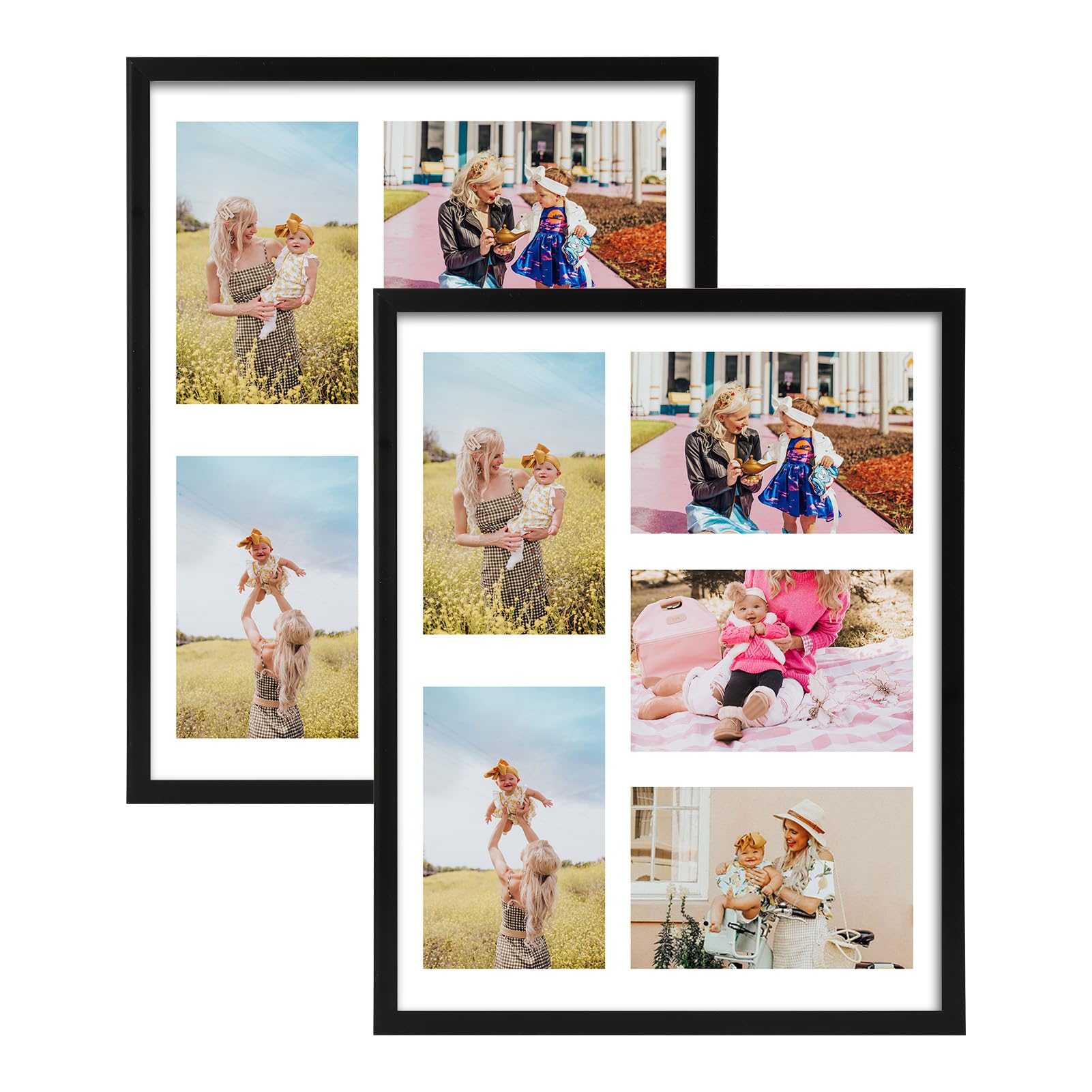 PHAREGE 5 Openings 4x6 Picture Frame Collage Black 2 Pack, 11x14 Poster Frame Set of 2, Display Family Wedding Photos Horizontal