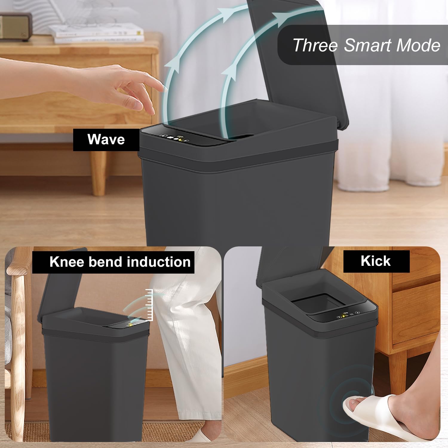 Yatmung 4 Gallons Bathroom Trash Can Automatic Touchless - 15.5 Liters Smart Trash Can Motion Sensor - Narrow, Plastic - Slim El