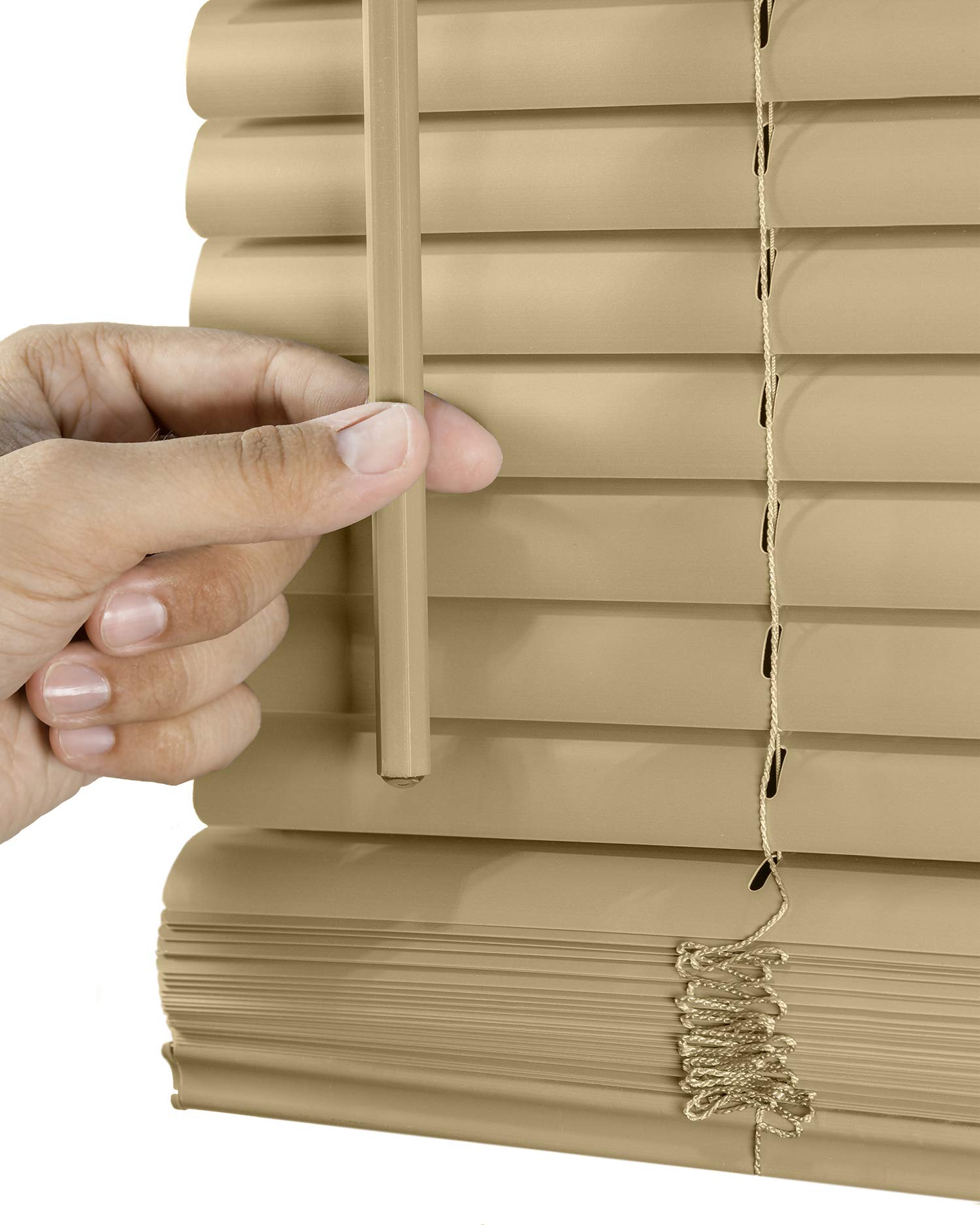 CHICOLOGY Mini Blinds for Indoor Windows - 42W x 48H, Cappuccino Horizontal Vinyl Blinds | Cordless | Easy to Install | Sleek Lo