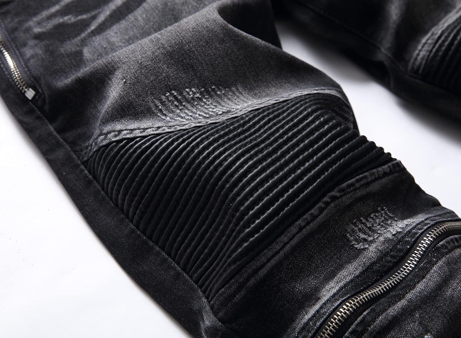Aititia Mens Biker Zipper Deco Washed Straight Fit Jeans (28, 005 Black)
