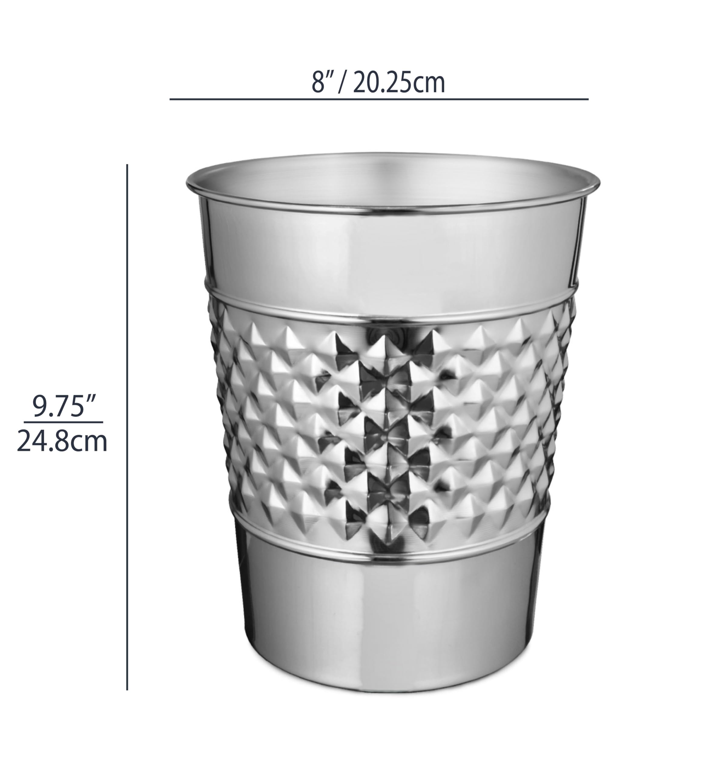 Handcrafted Metal Wastebasket Trash Can For Home Office Bedroom, Decorative Wastebasket, Modern Bathroom Decor, Durable, Geo Emb