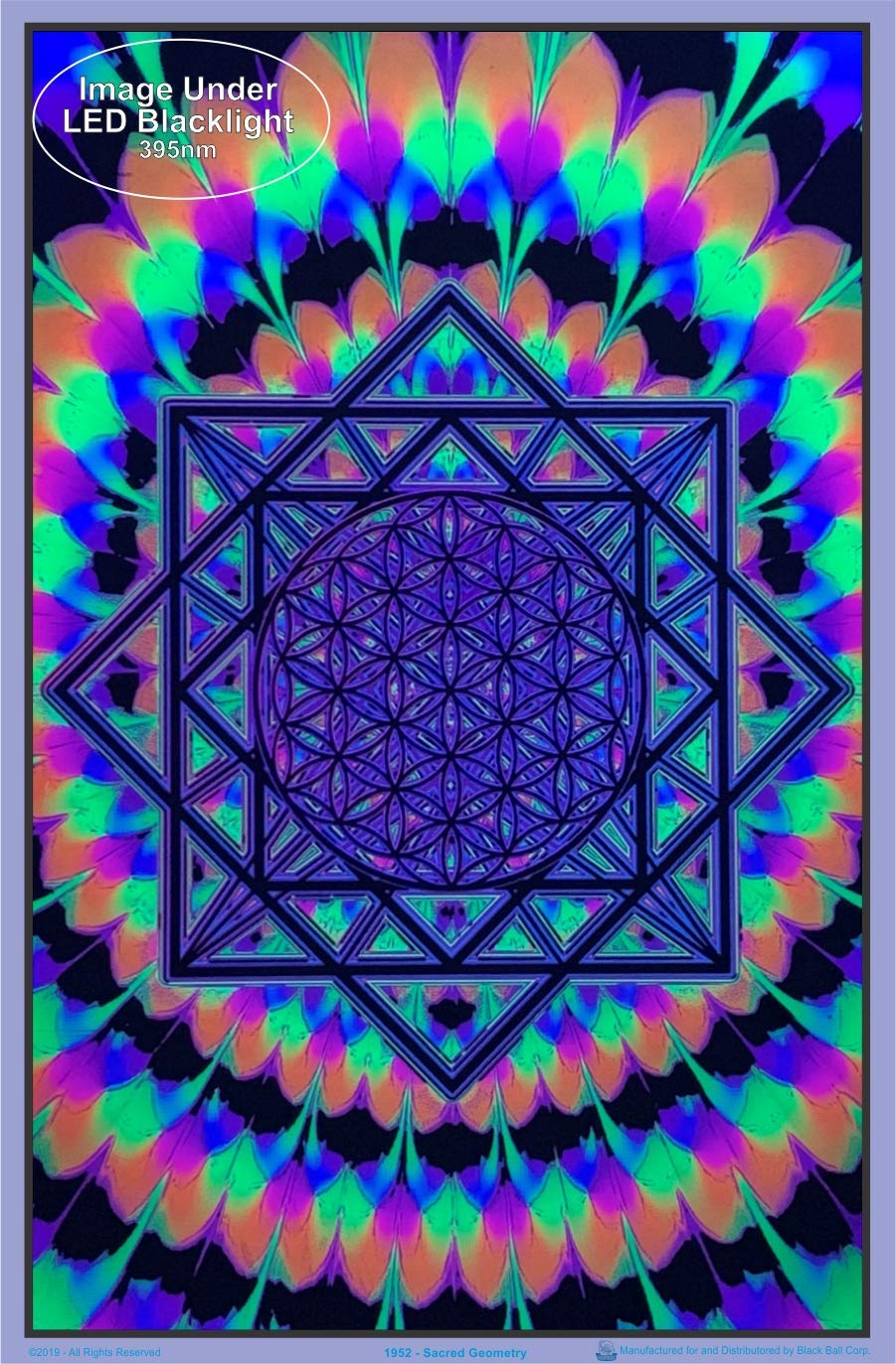 Scorpio Posters Sacred Geometry Laminated Blacklight Poster 23.5" x 35.5" - White
