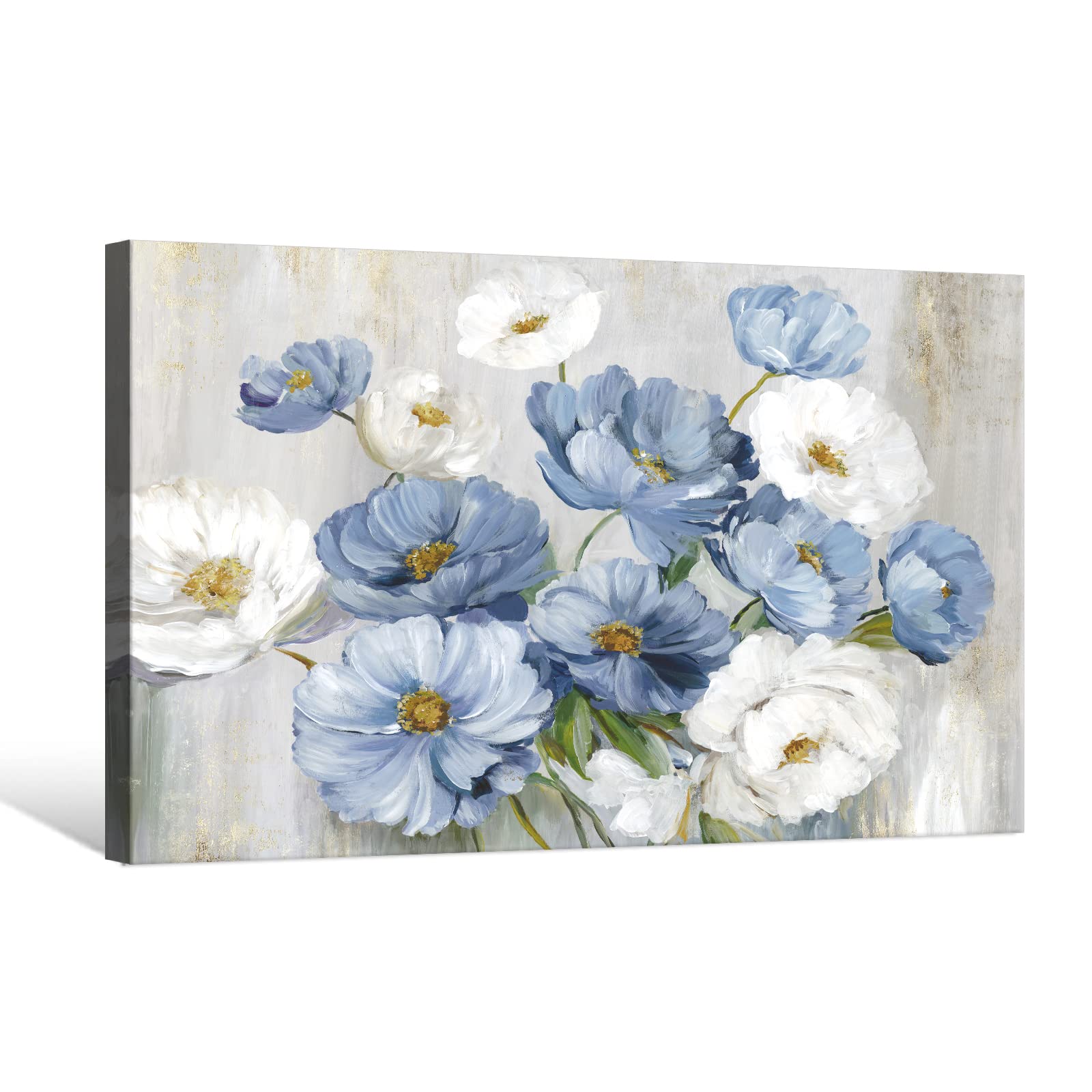 Goldfoilart Blue Flower Picture Wall Decor White Floral Wall Art For Living Room Canvas Modern Bathroom Paintings Large Framed A