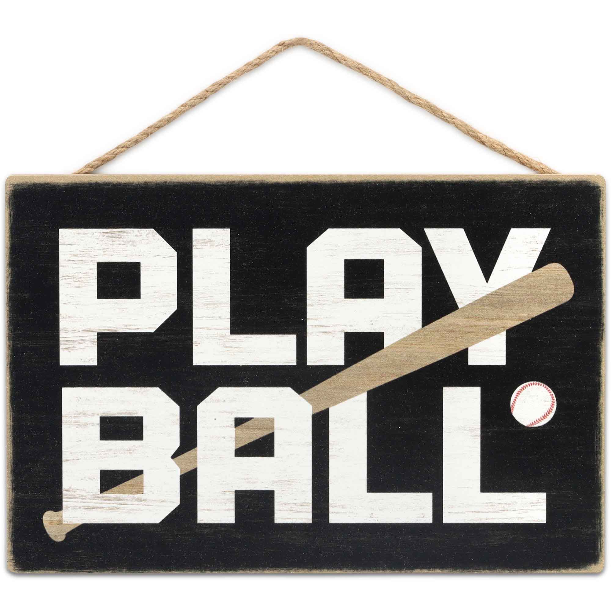 Open Road Brands Play Ball Baseball And Bat Hanging Wood Wall Decor - Fun Baseball Sign For Man Cave Or Kids' Bedroom