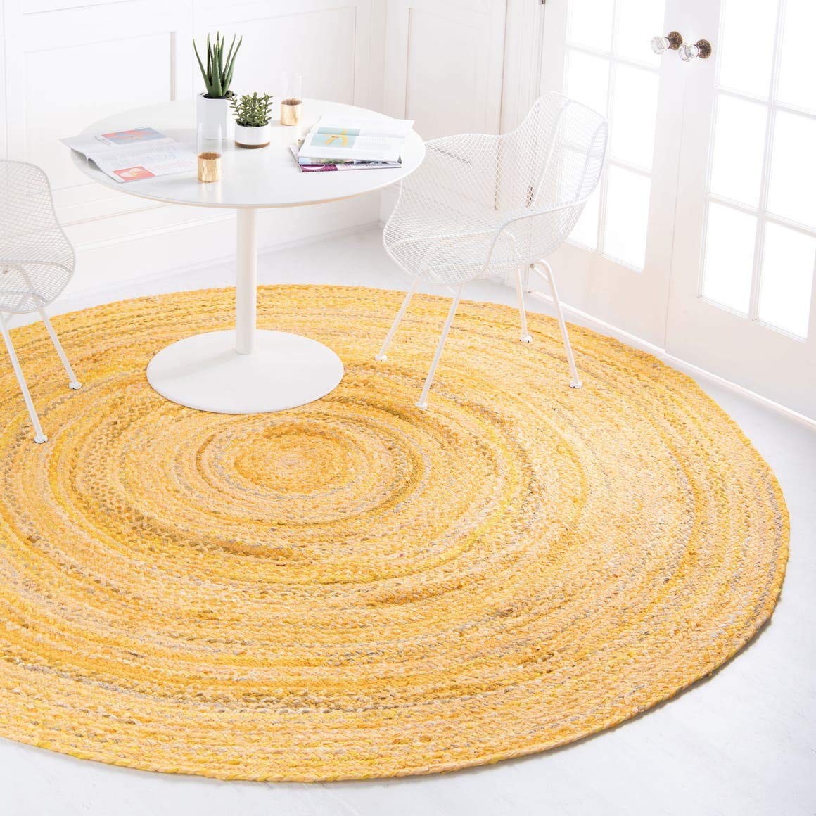 Unique Loom Braided Chindi Collection Area Rug - Layer (3 3 Round, Yellow Orange/ Olive)