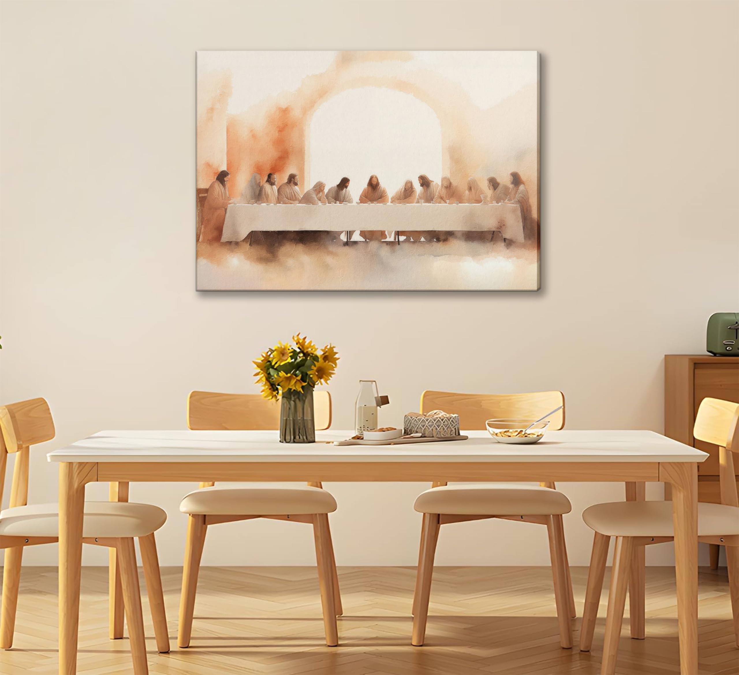 Framed The Last Supper Canvas Wall Art Painting Bible Story Christian Jesus and Twelve Apostles Painting Picture Wall Decor Post