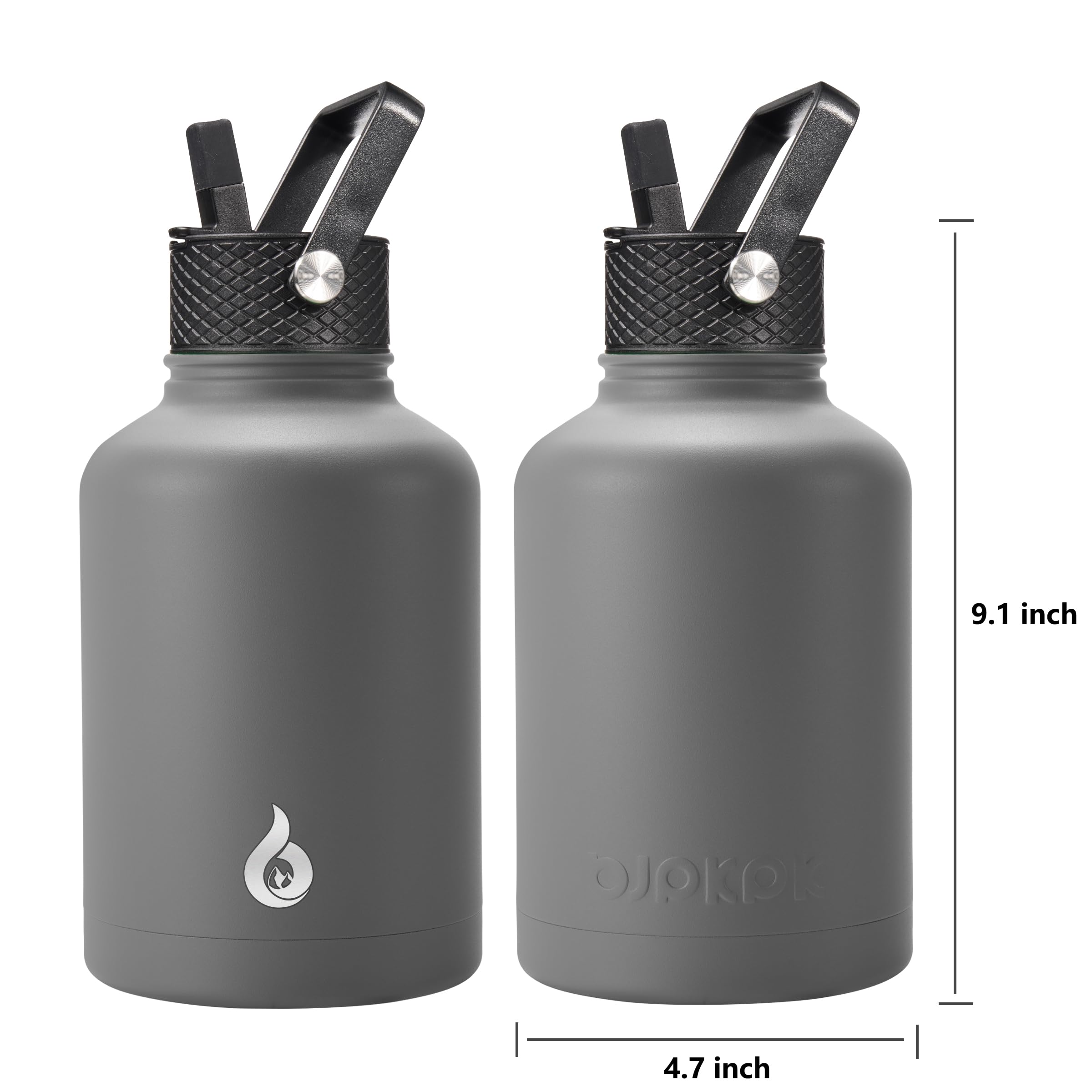 Bjpkpk 50Oz Stainless Steel Insulated Water Bottle, Vacuum Water Bottle With Straw, Leak Proof, Hot & Cold Insulation, 3 Lids &