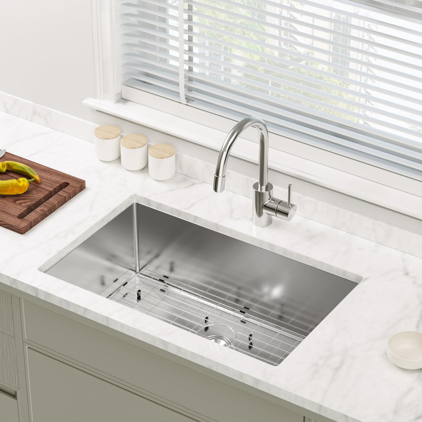 Bonnlo Undermount Commercial Kitchen Sink,30''  19''  10'' Stainless Steel Utility Farmhouse Sink, Deep Workstation Sink, Single