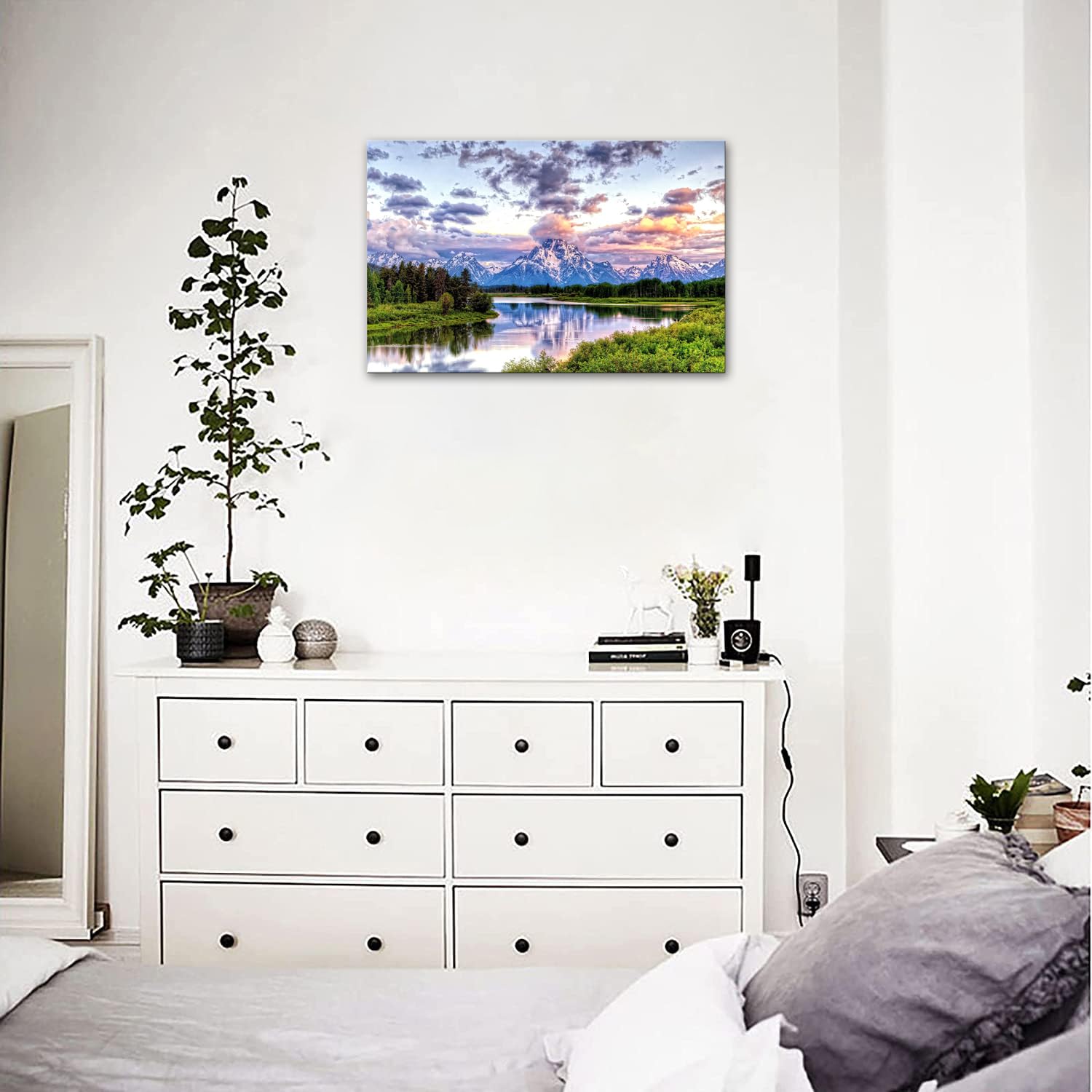 Skasnfai Grand Teton Wall Art Mountain Art Wall Decor National Park Canvas Painting Framed Decor Large Landscape Poster For Livi