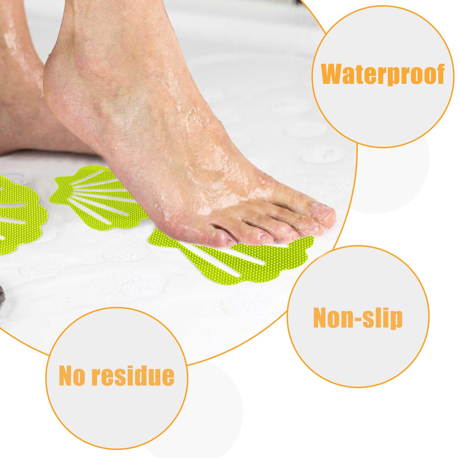 Coufce 12 Pcs Non Slip Bathtub Stickers Green Adhesive Decals Sea Shell Shape Shower Stickers For Floor, Ladders, Bath Tub, Stai