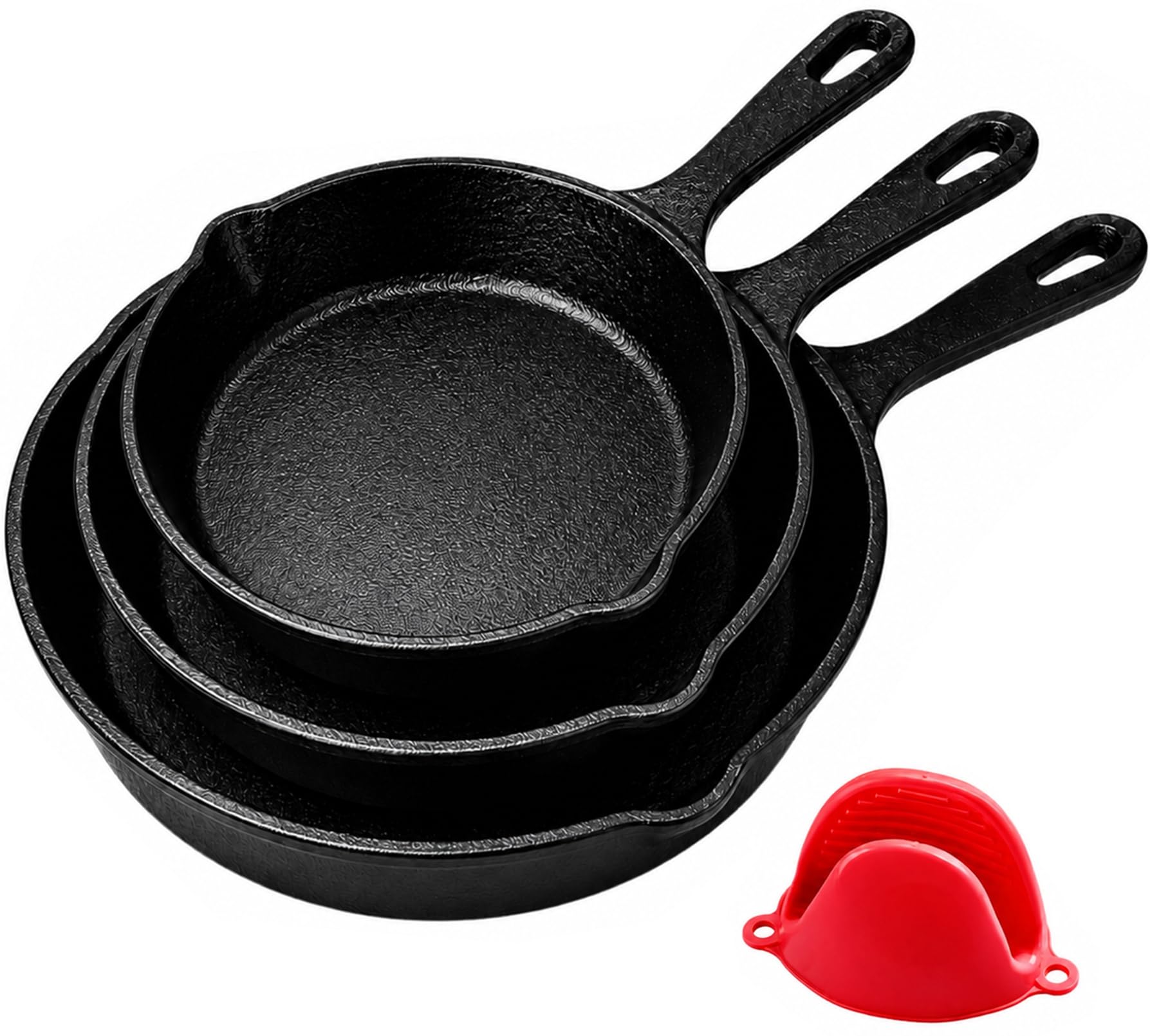 RAIHOMKIT 3 Pack Cast Iron Skillet, 6.3/7.9/10.2 In Black Round Frying Pan