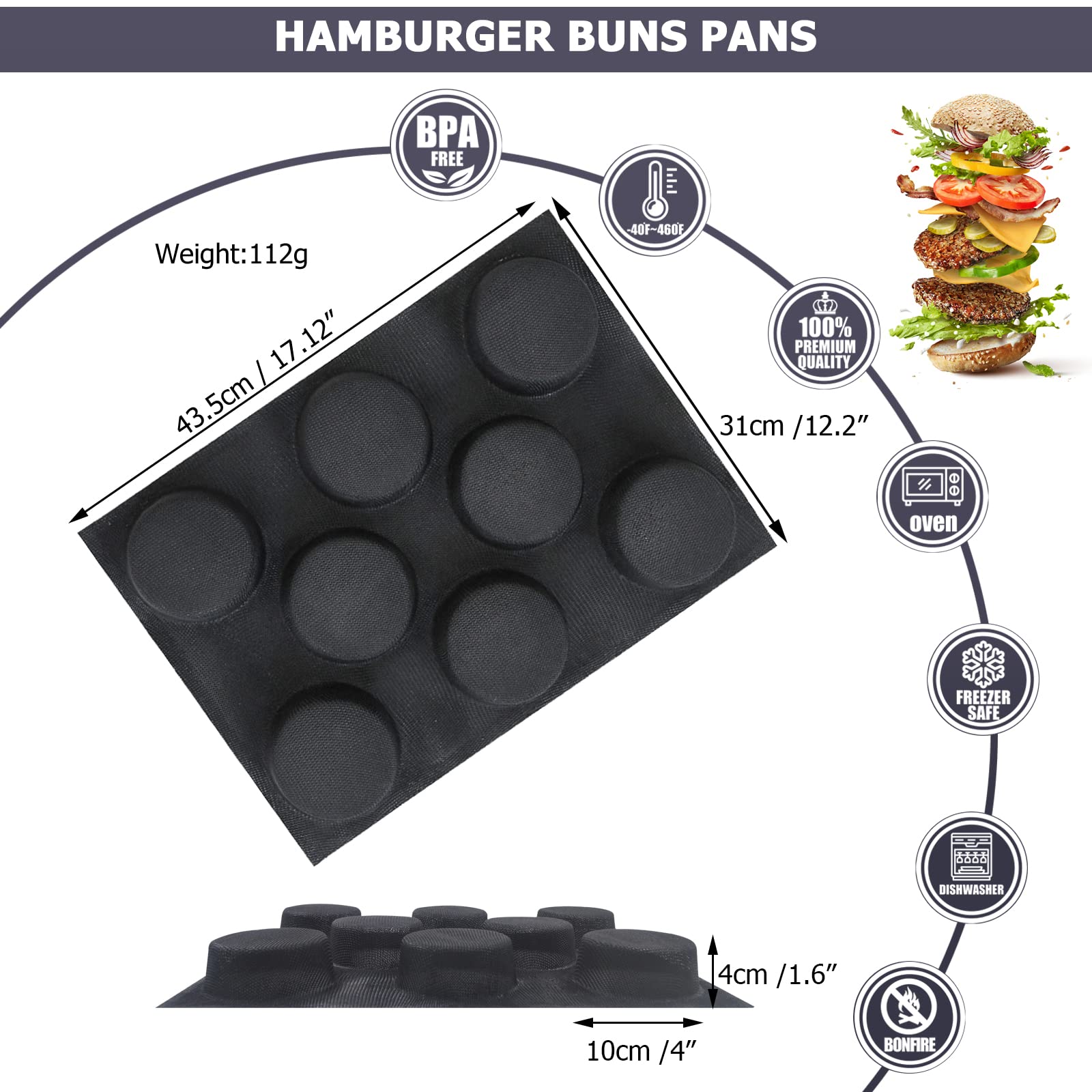 Masteymoh Silicone Hamburger Bun Mold, Hamburger Bun Pan For Baking, 8 Cavity Silicone Hamburger Bread Mold For Gluten-Free Hamb