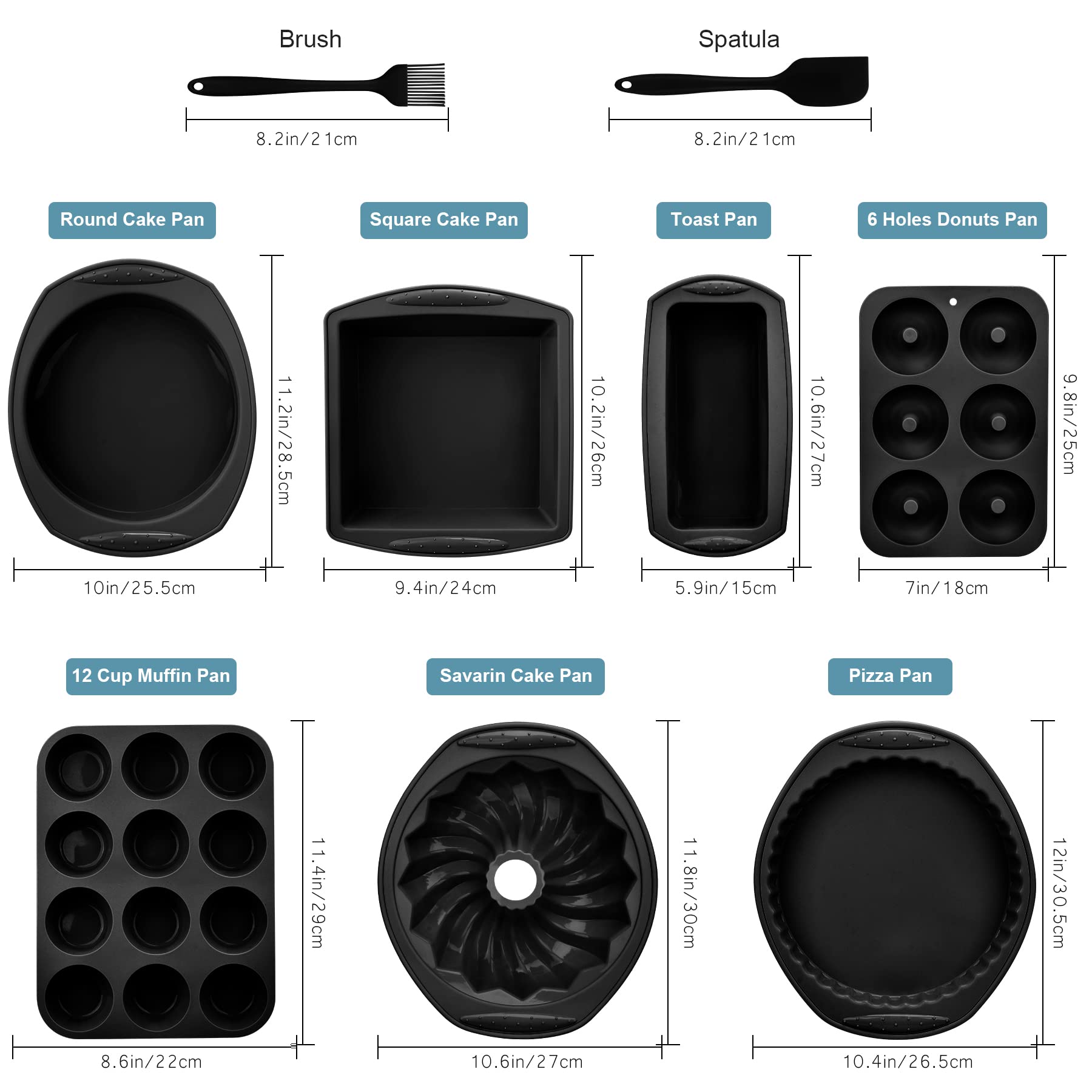 9In1 Nonstick Silicone Baking Bundt Cake Pan Cookie Sheet Molds Tray Heat Resistant Bakeware Tools Kit For Muffin Loaf Bread Piz