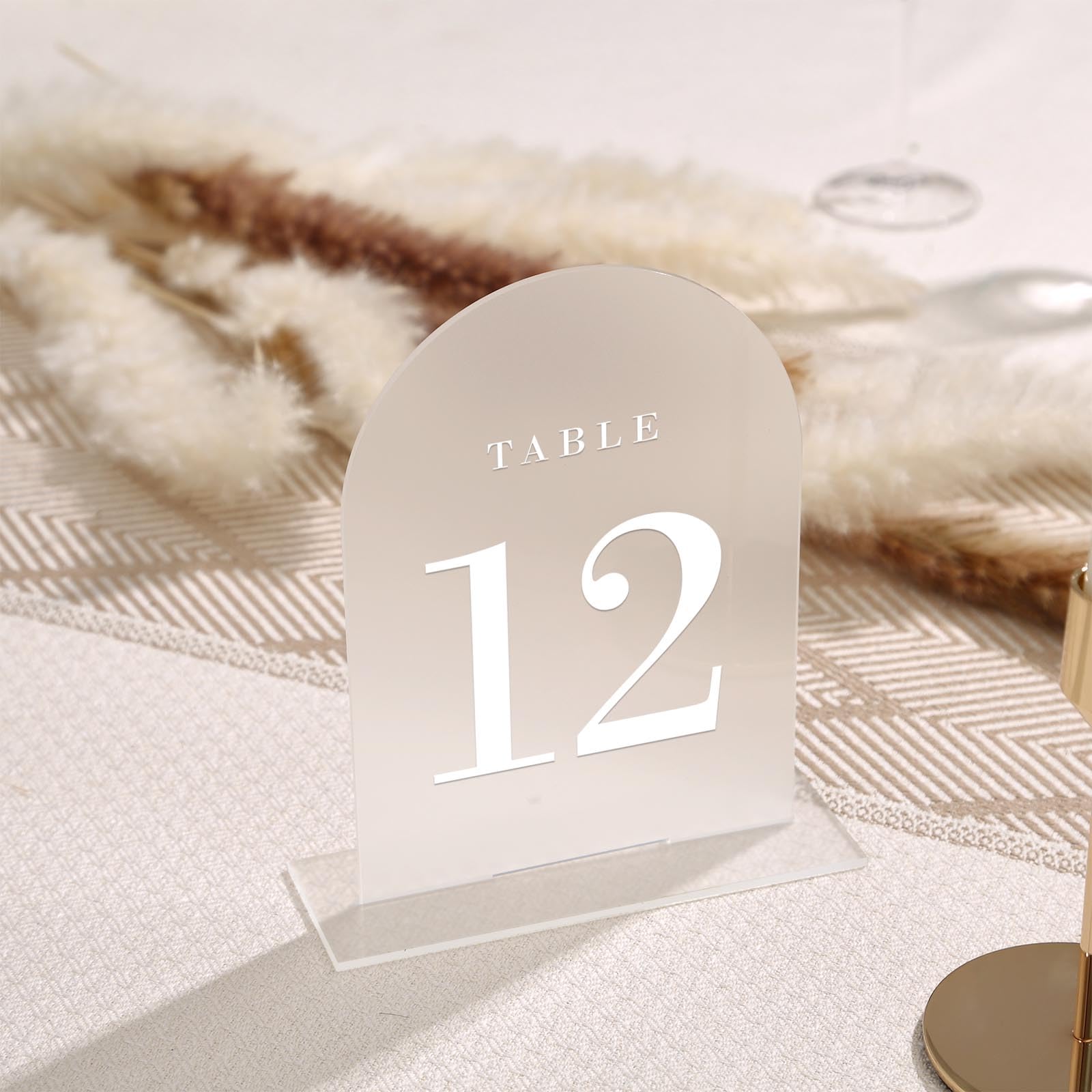 Uniqooo Frosted Arch Wedding Table Numbers With Stands 1-15, 5X7'' Acrylic Display Signs And Holders, Pack Of 15, Perfect For Ce