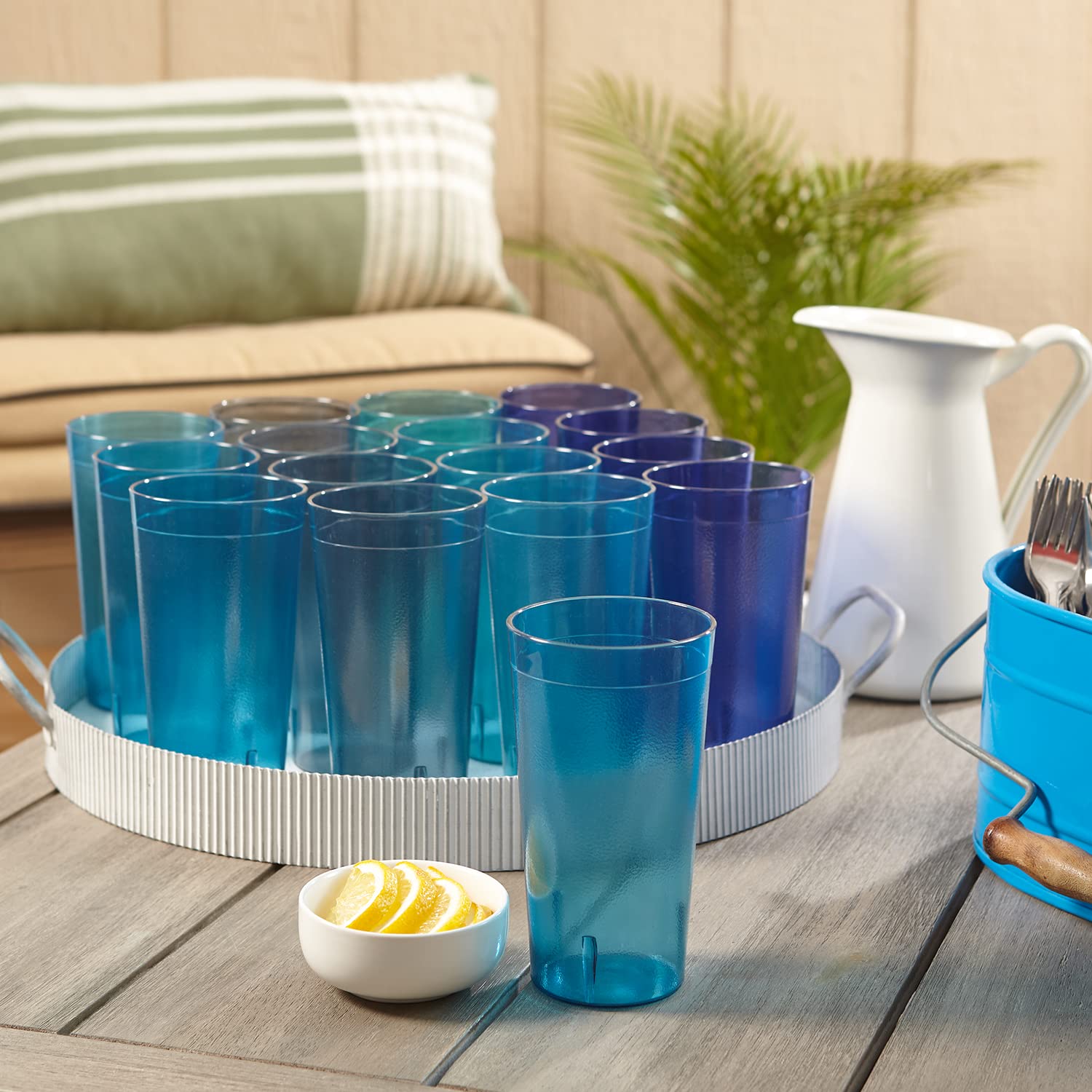 Us Acrylic Cafe Plastic Reusable Tumblers (Set Of 16) 20-Ounce Water Cups Coastal Colors | Restaurant Style Drinking Glasses Val