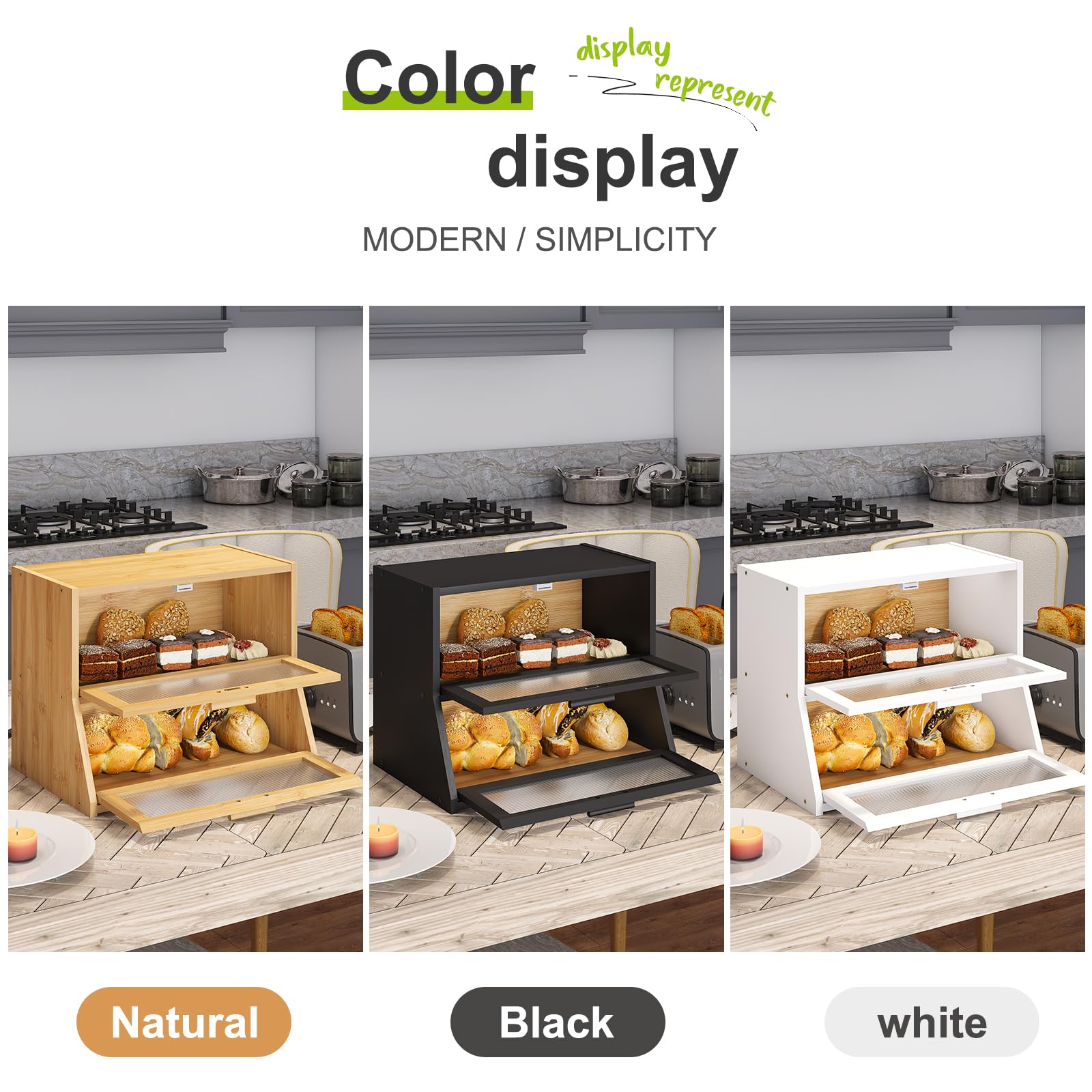 Large Bread Box Double Layer Bamboo Bread Box For Kitchen Counter Container Farmhouse Bread Box Bread Holder Capacity Bread Stor