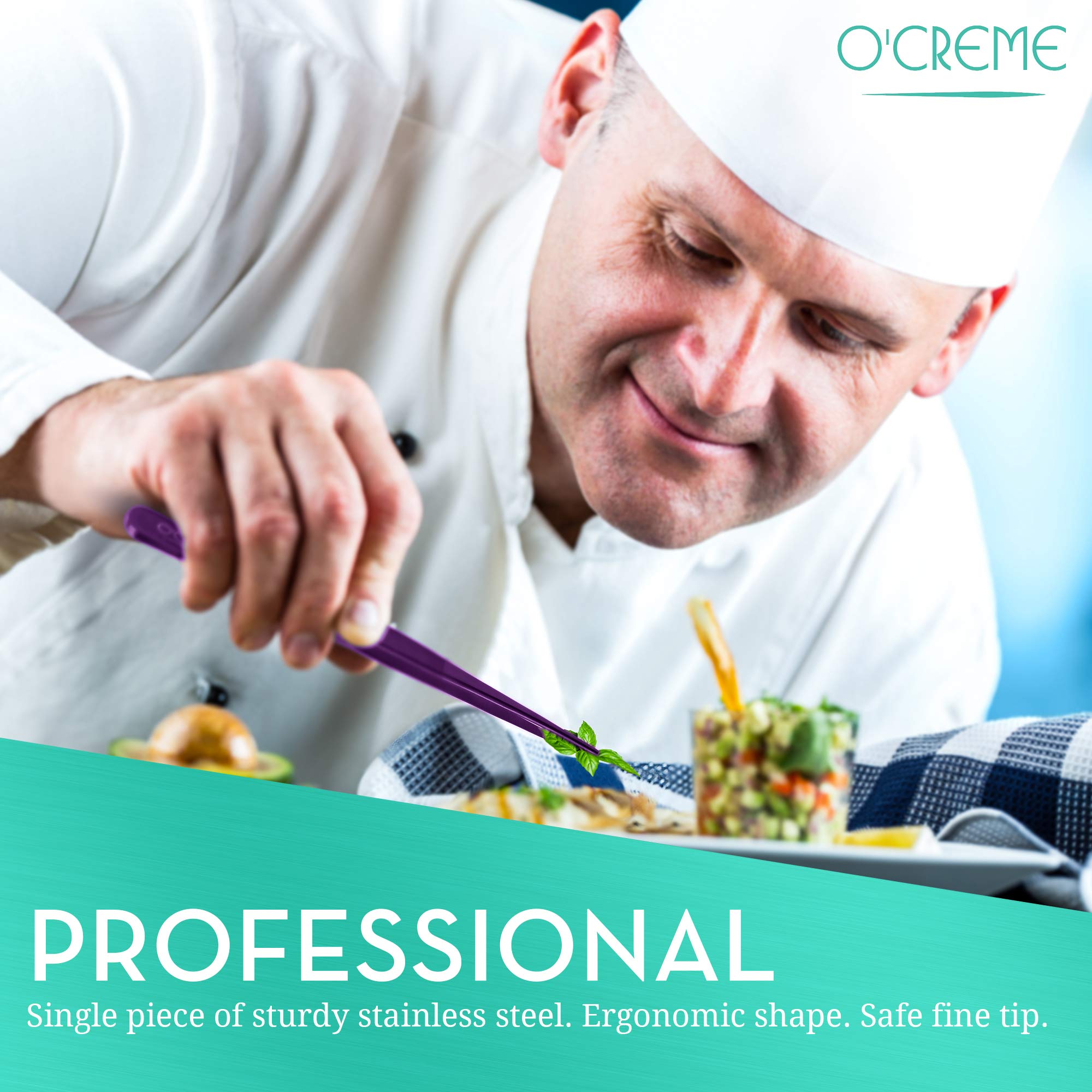 O'Creme Stainless Steel Precision Kitchen Tweezer Tongs 6.25'' with Fine Tip (Purple)