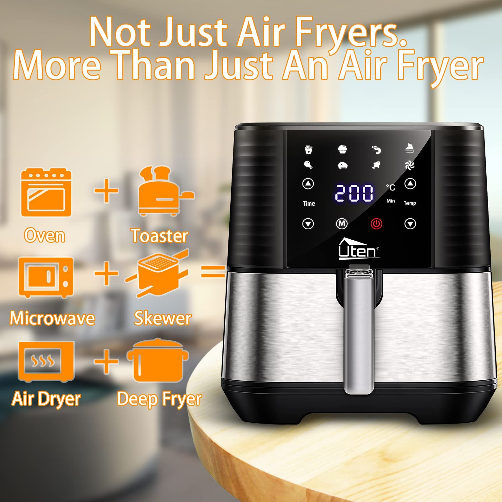5.5L Air Fryer, Electric Oilless Cooker With Led Digital Touchscreen, 7 In 1 Uten Hot Oven Cooker, 6 Quart Large Stainless Steel