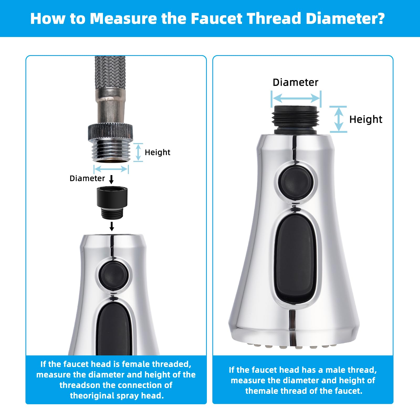 Hibbent Pull Down Kitchen Faucet Head Replacement  3-Function Kitchen Faucet Head Sink Spray Nozzle with 10 Adapters Compatible with Moen  American Standard  Delta  Kohler Faucets  Chrome