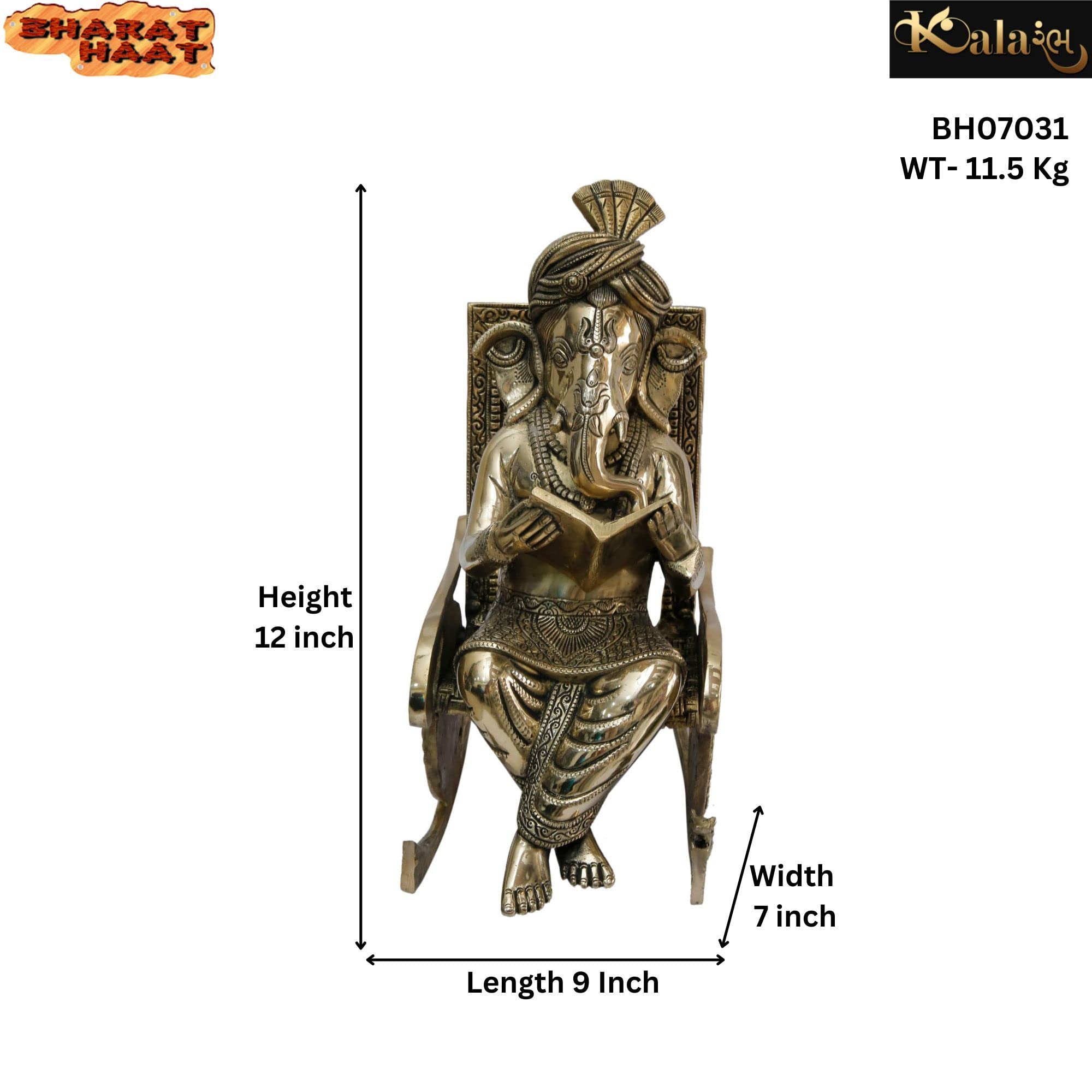 Kalarambh Brass Pan Ganesha/Ganesh/Ganpati Idol Murti Statue For Home Pooja Puja Mandir Decor Collectible Handicraft Art, Yellow