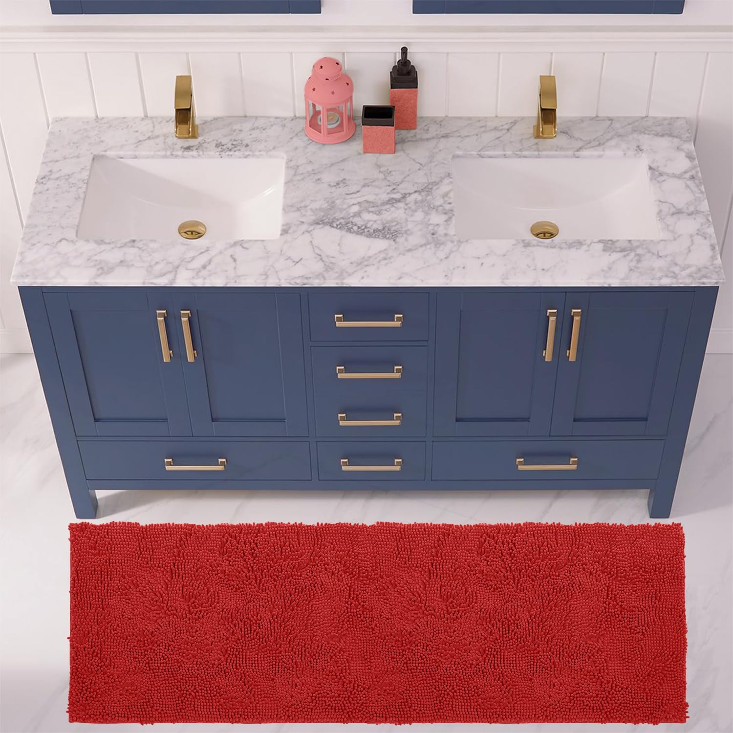 LuxUrux Red Bathroom Rugs Set-Extra-Soft Plush Bath mat Shower Bathroom Rugs,1 Chenille Microfiber Material, Super Absorbent (