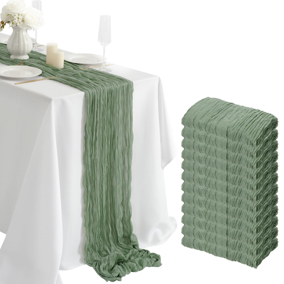 Combocube 12 Pack 35X120 Inch 10Ft Cheesecloth Long Table Runner Gauze Rustic Romantic Table Cloth For Wedding Reception Bridal