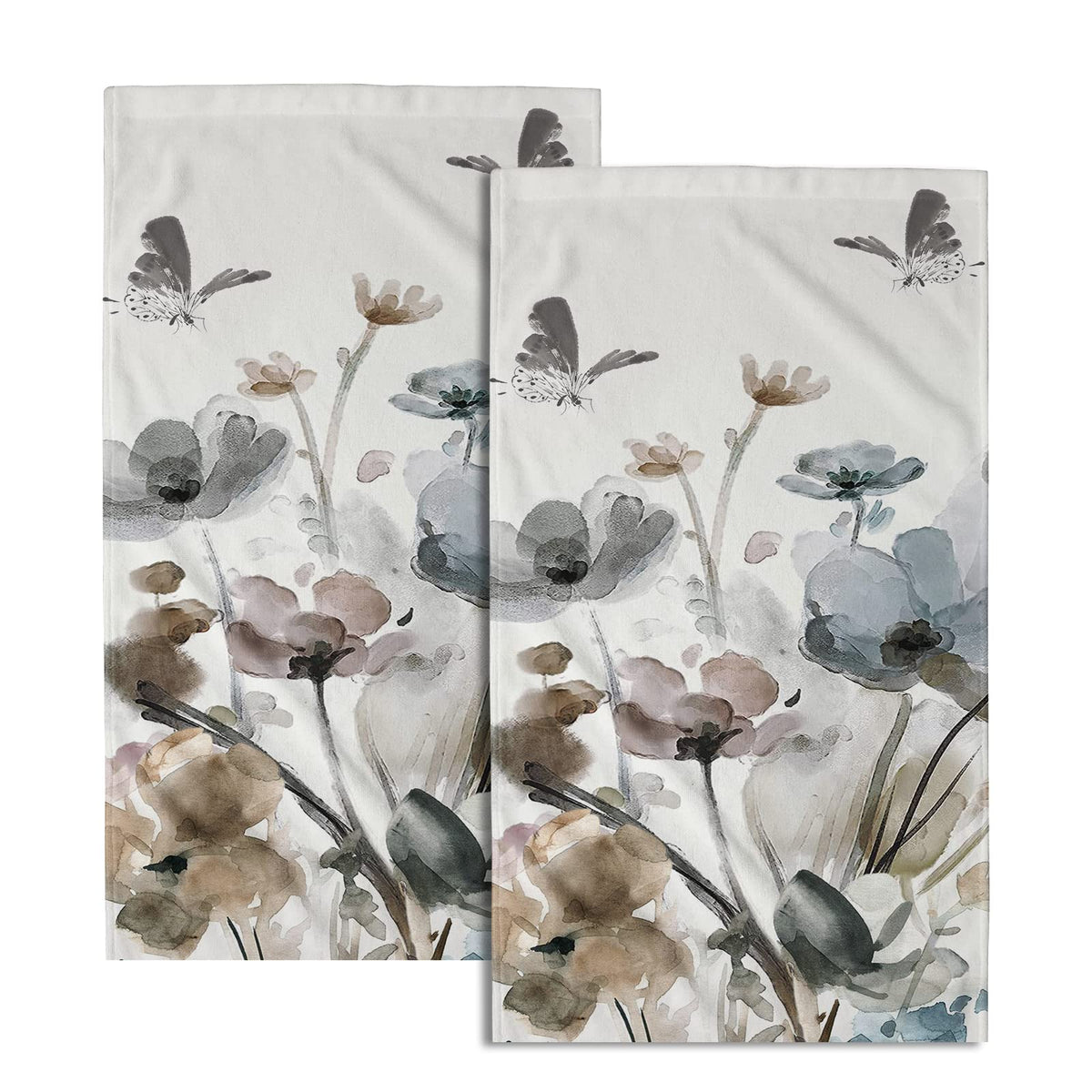Grey Floral Hand Towels Boho Botanical Fingertip Towels Set Of 2 Soft Guest Face Towel Bathroom Decorations Thin Kitchen Tea Dis