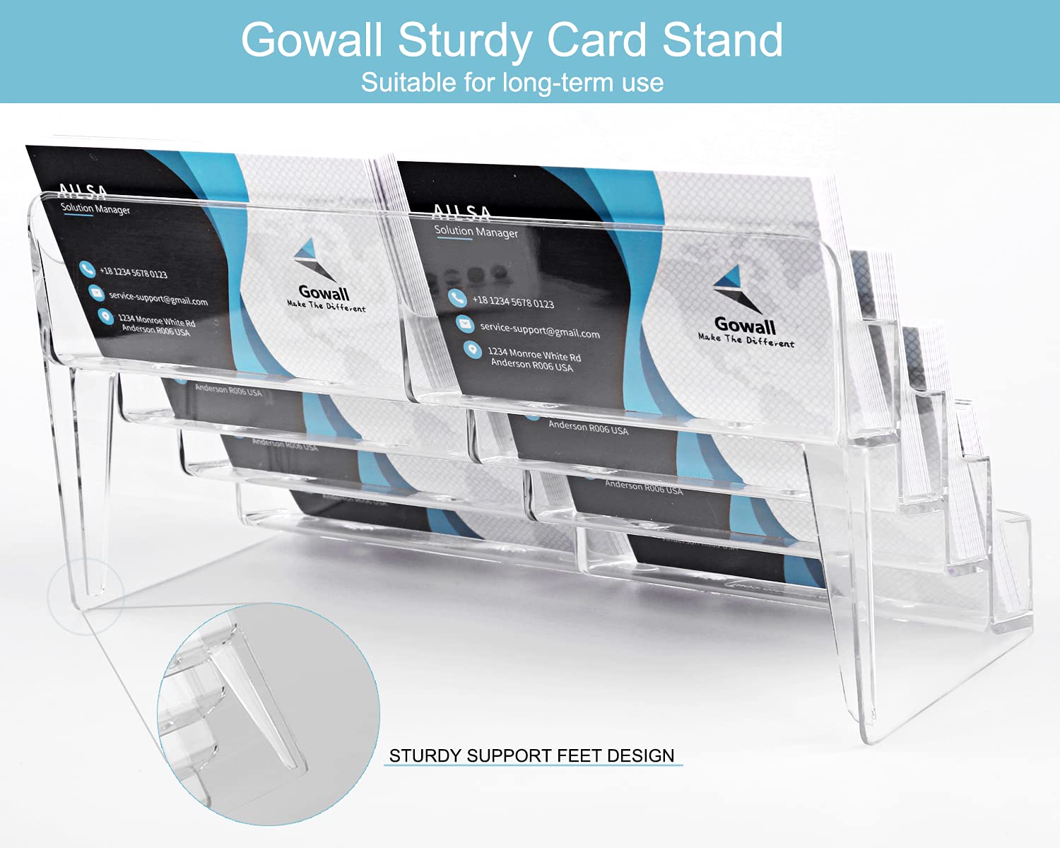 Gowall Business Card Holder, 8 Pocket Acrylic Business Card Holder For Desk Clear Business Card Stand Desktop Business Card Hold