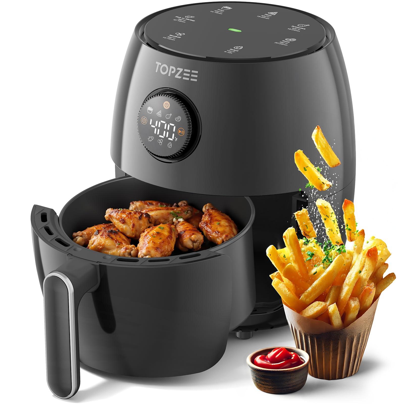 2.1Qt Small Air Fryer - Compact Digital Mini Airfryer with 7-in-1 Presets, 98% Less Oil, Adjustable Temperature & Timer, Shake R
