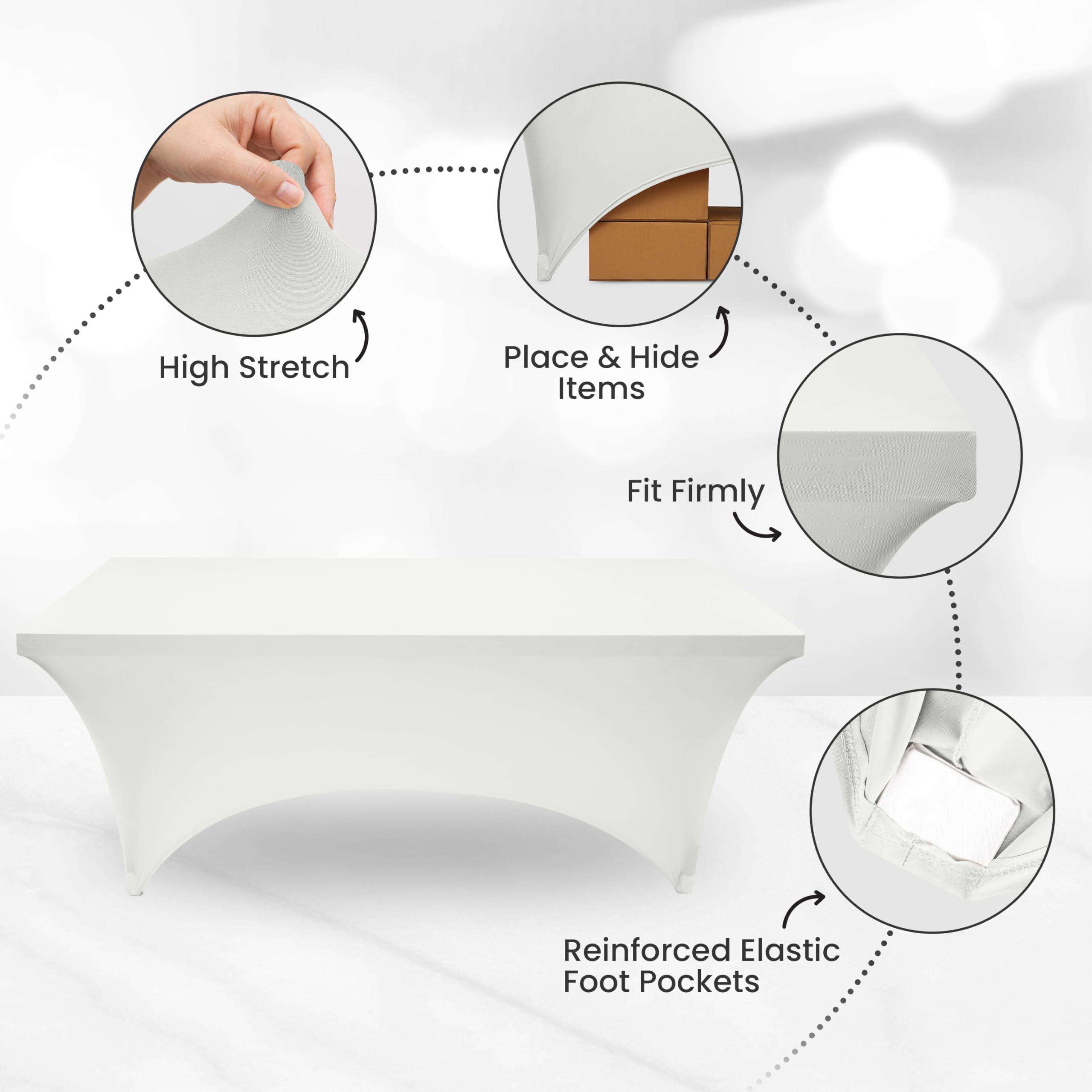 Utopia Kitchen Spandex Tablecloth 1 Pack [8Ft, White] 200 Gsm Tight, Fitted, Washable And Wrinkle Resistant Stretch Rectangular