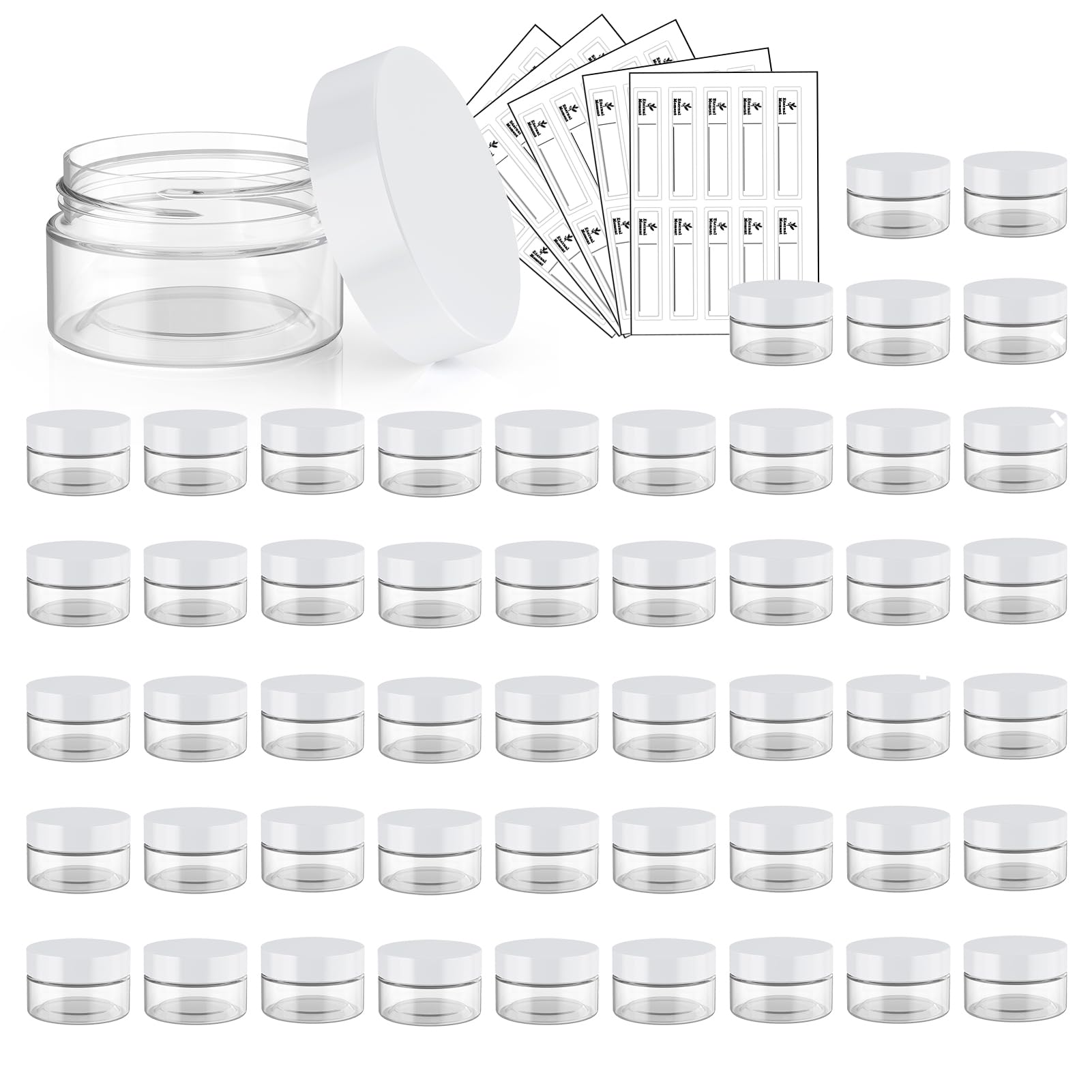 Eternal Moment 50 Pack 1 Oz Plastic Jars Round Clear Cosmetic Container Jars With White Lids, Plastic Slime Jars For Lotion, Cre