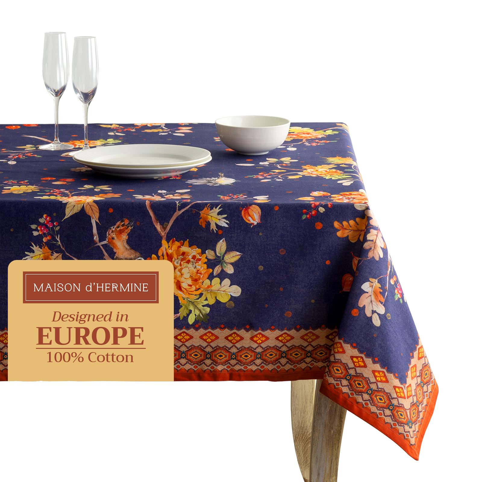 Maison D' Hermine 100% Cotton Table Cover - 70''X90'' Rectangle Decorative Tablecloth - Washable Tablecloths For Dining, Home &