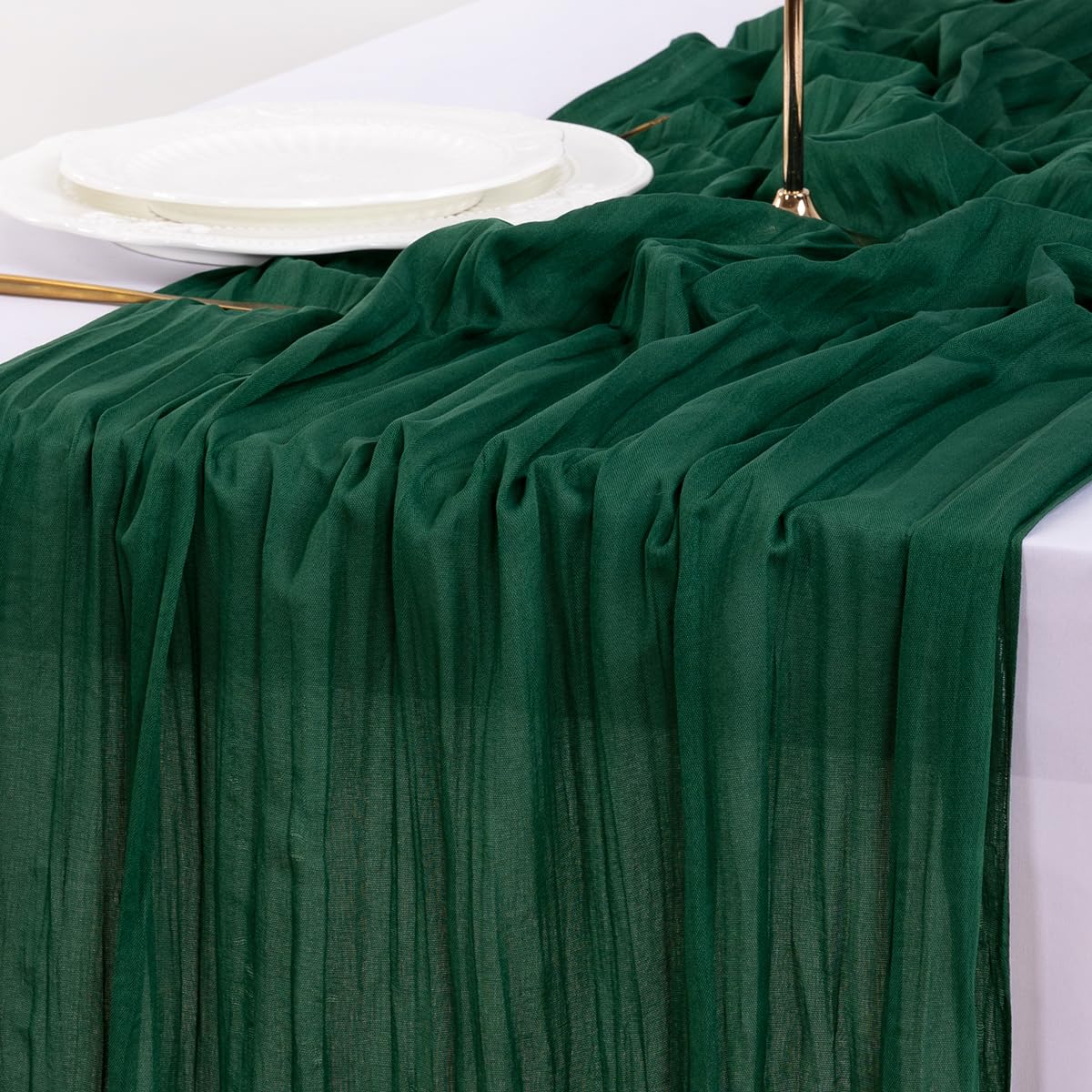 Socomi Emerald Green Table Runner Spring Easter Cheesecloth Table Runner 170 inch Cheese Cloth 14FT Boho Rustic Gauze for Weddin