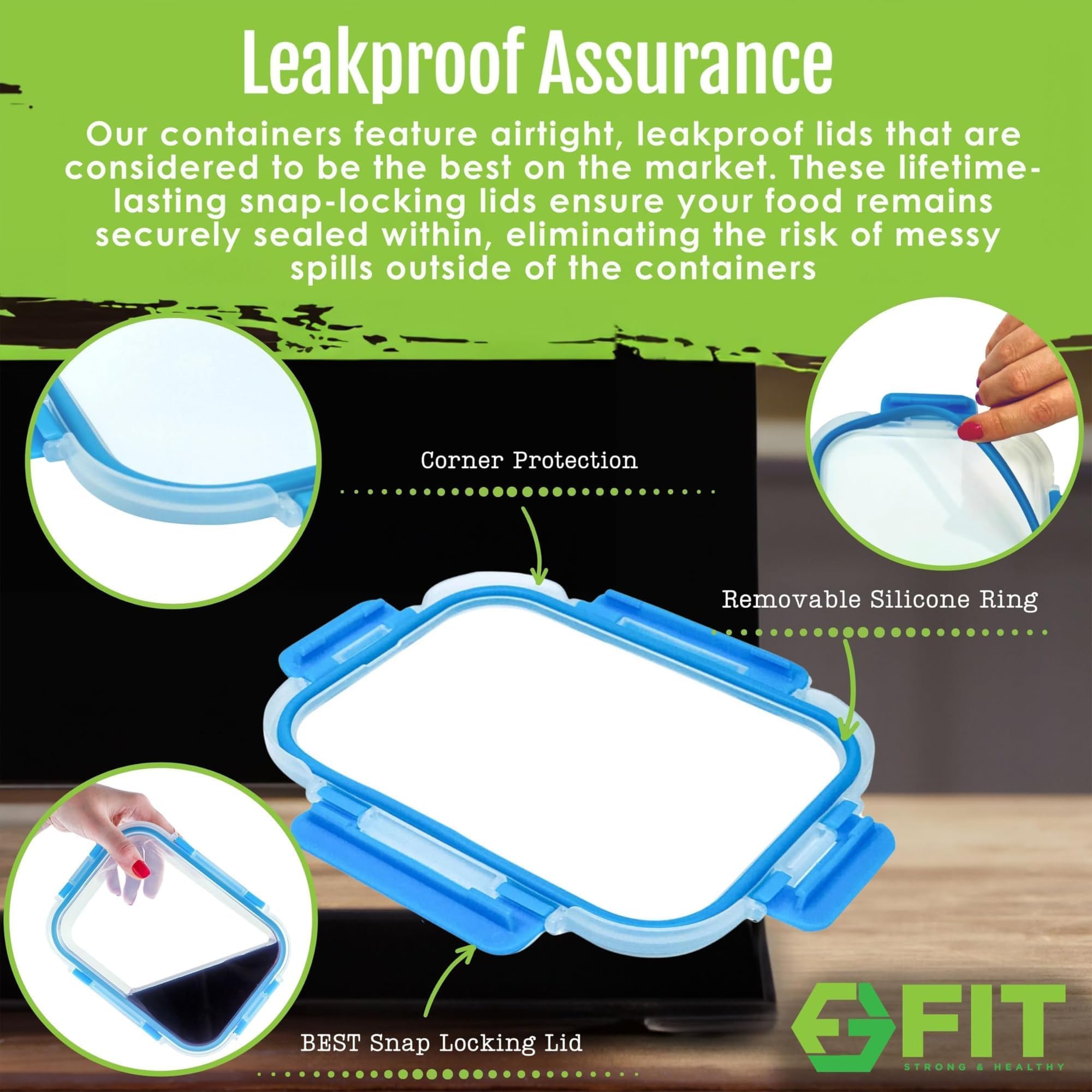 Fit Strong & Healthy Glass Meal Prep Containers, 2 & 3 Compartments - Portion Control, Lunch Container Set, Food Storage, Airtig