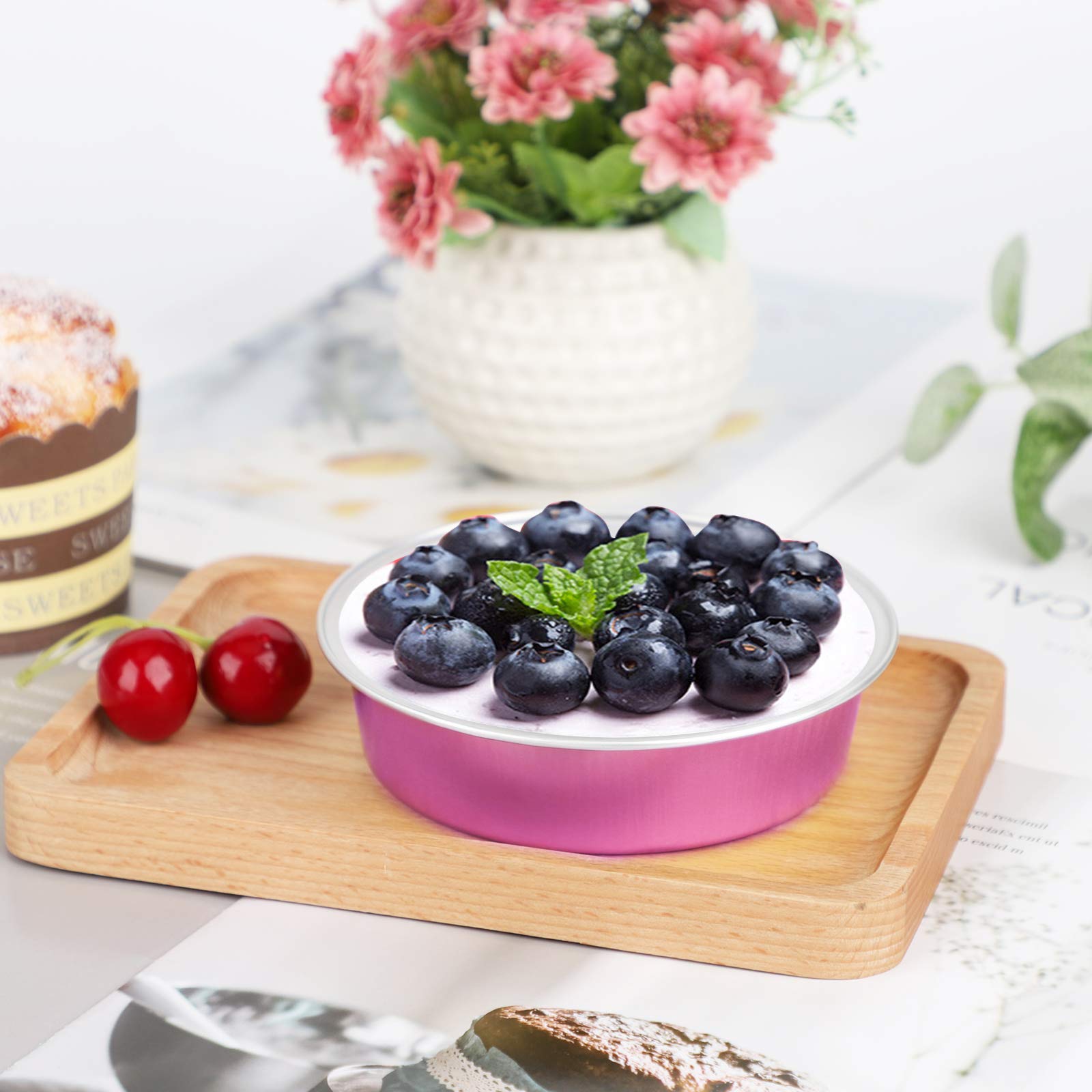 Beasea Mini Pie Pans With Lids, 4 Inch 50 Pack Disposable Mini Pie Tins Tart Pans, 8 Oz Pink Aluminum Pie Pan Tin Tart Pans Roun